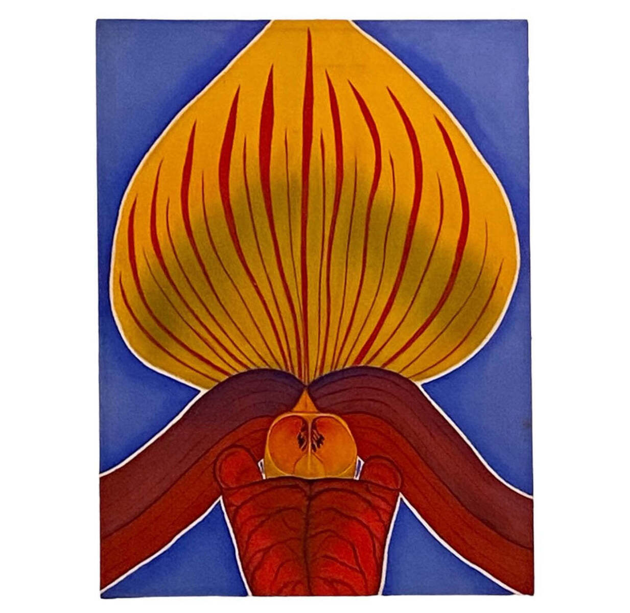 Brilliantly Colorful Painting of Stylized Orchid 1974