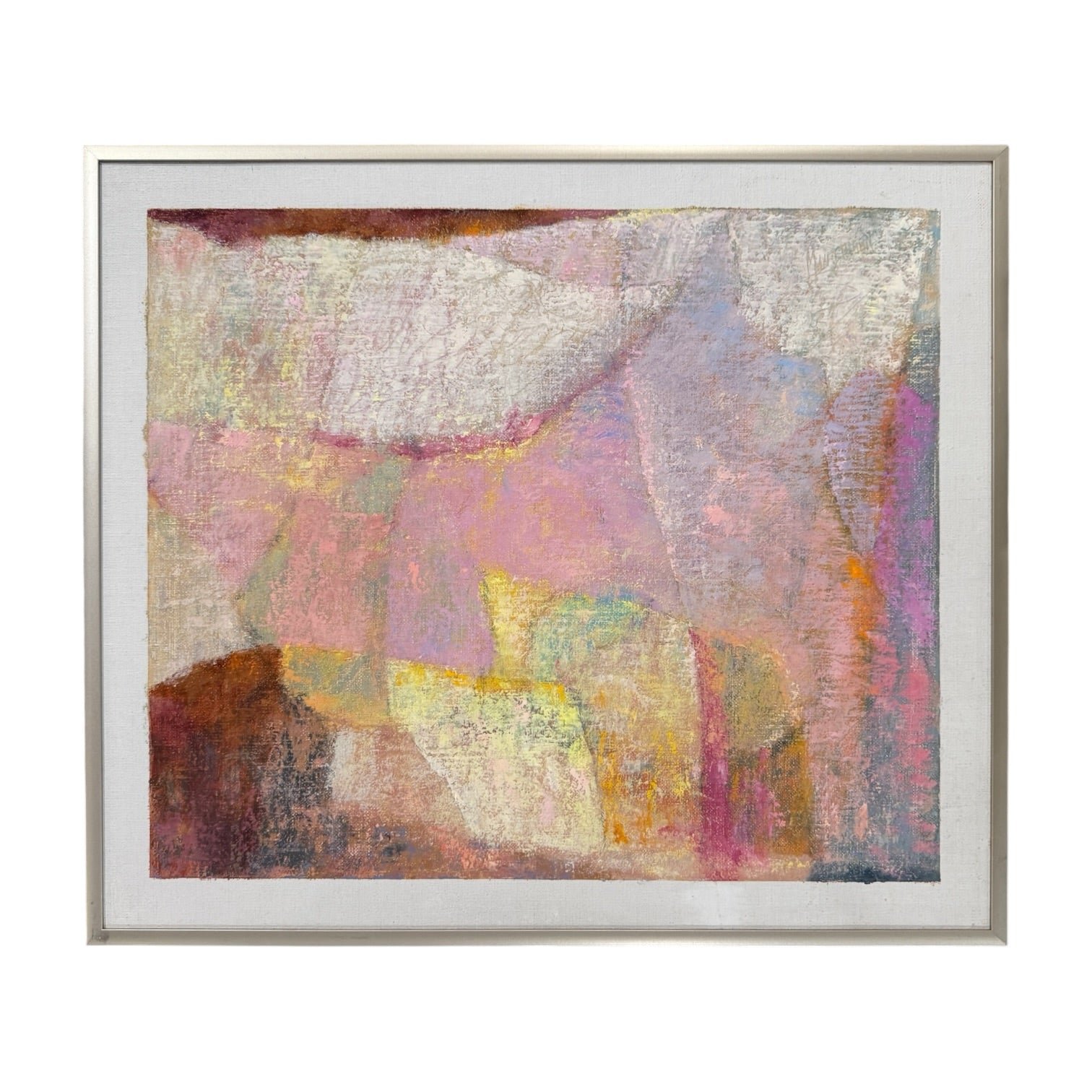 Muted Colorfield in the Manner of Paul Klee in Original Vintage Metal Frame