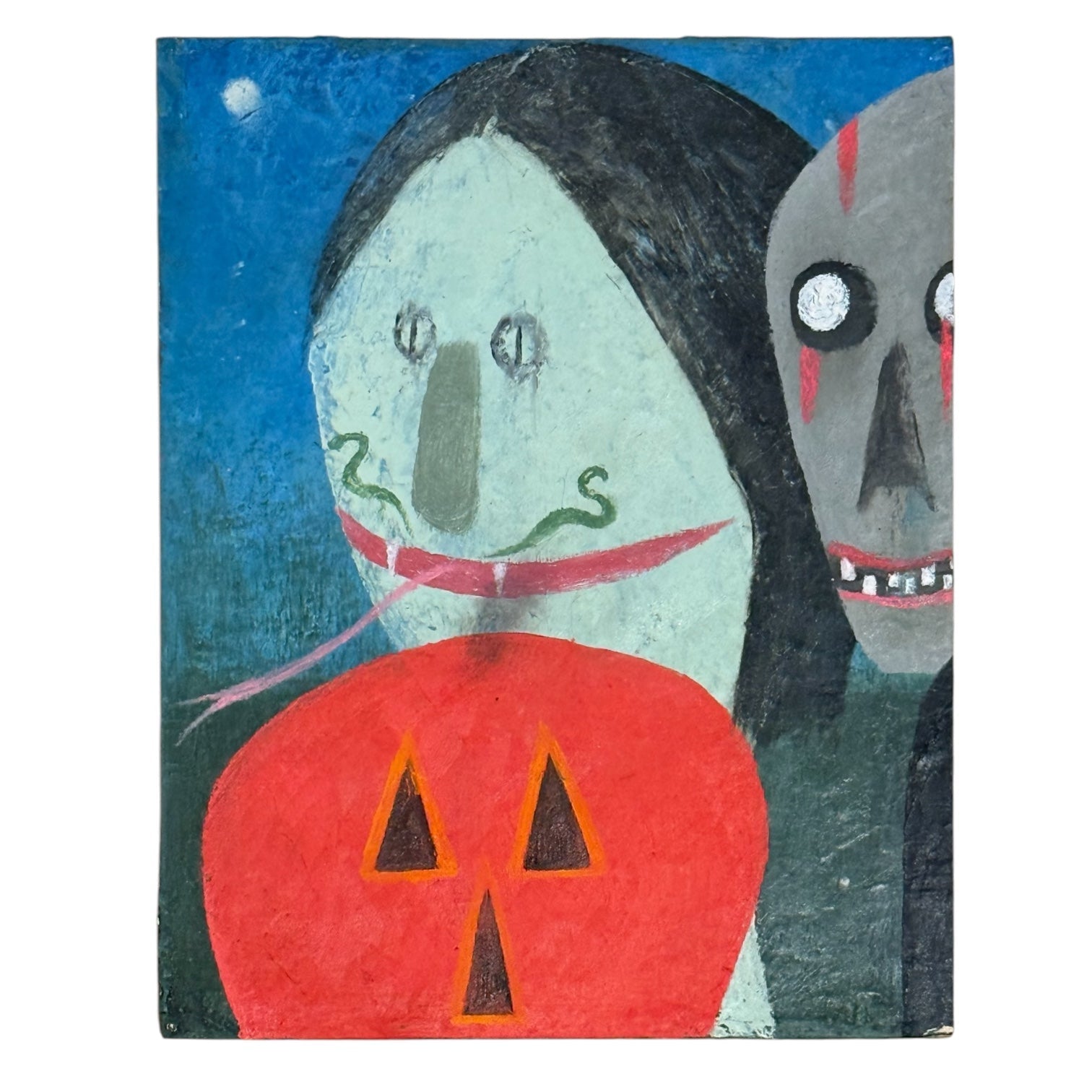 4 Halloween Fantastical Figures and Scenic Oil on Panel