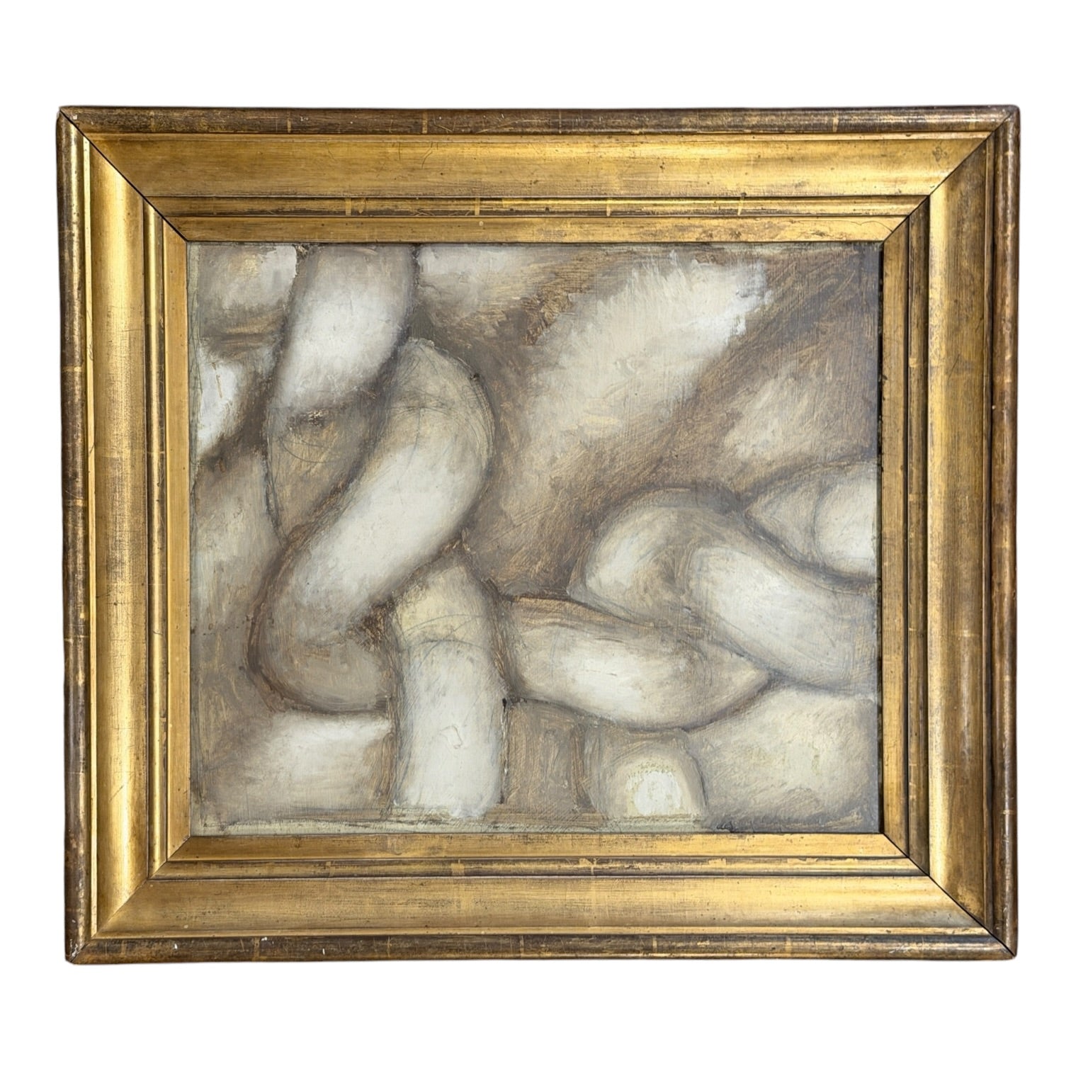 Abstract Painting in Soft Taupes and Browns in 19th Century Gilt Frame