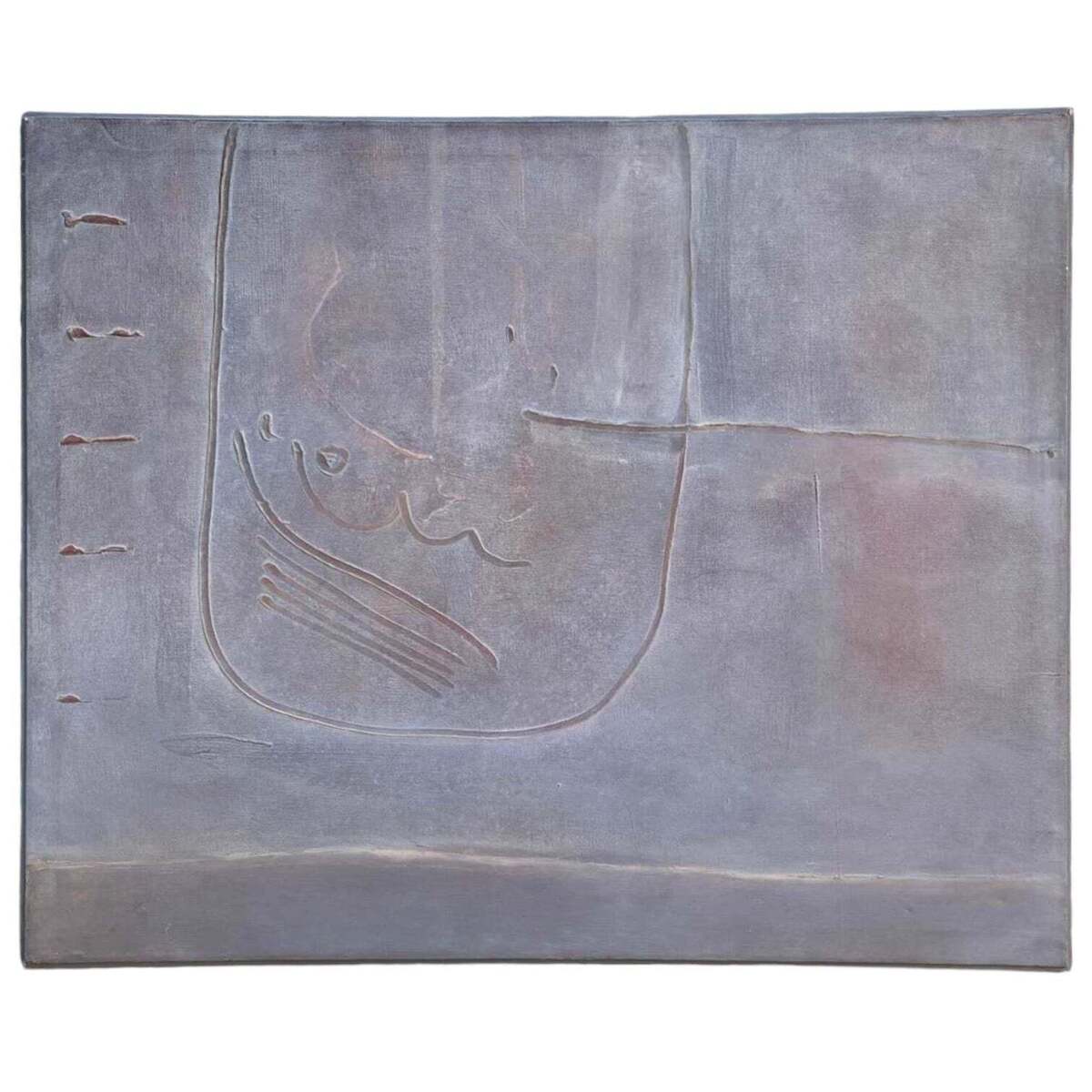 1960 Textural Abstract Painting in Gray and Lavender