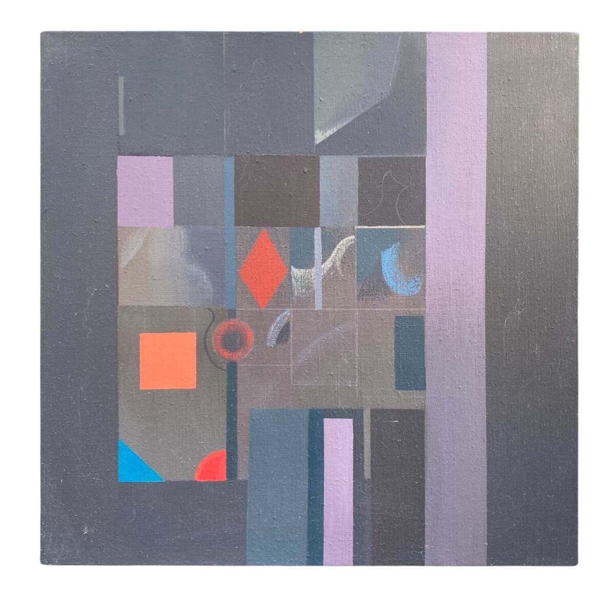 Small Geometric Mixed Media Painting in Black and Lilac