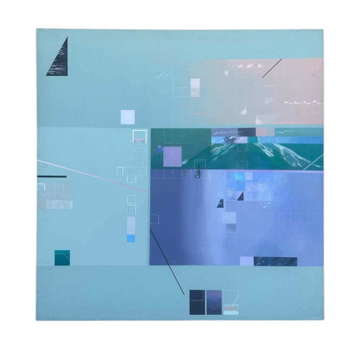 Square Architectural Mixed Media Painting