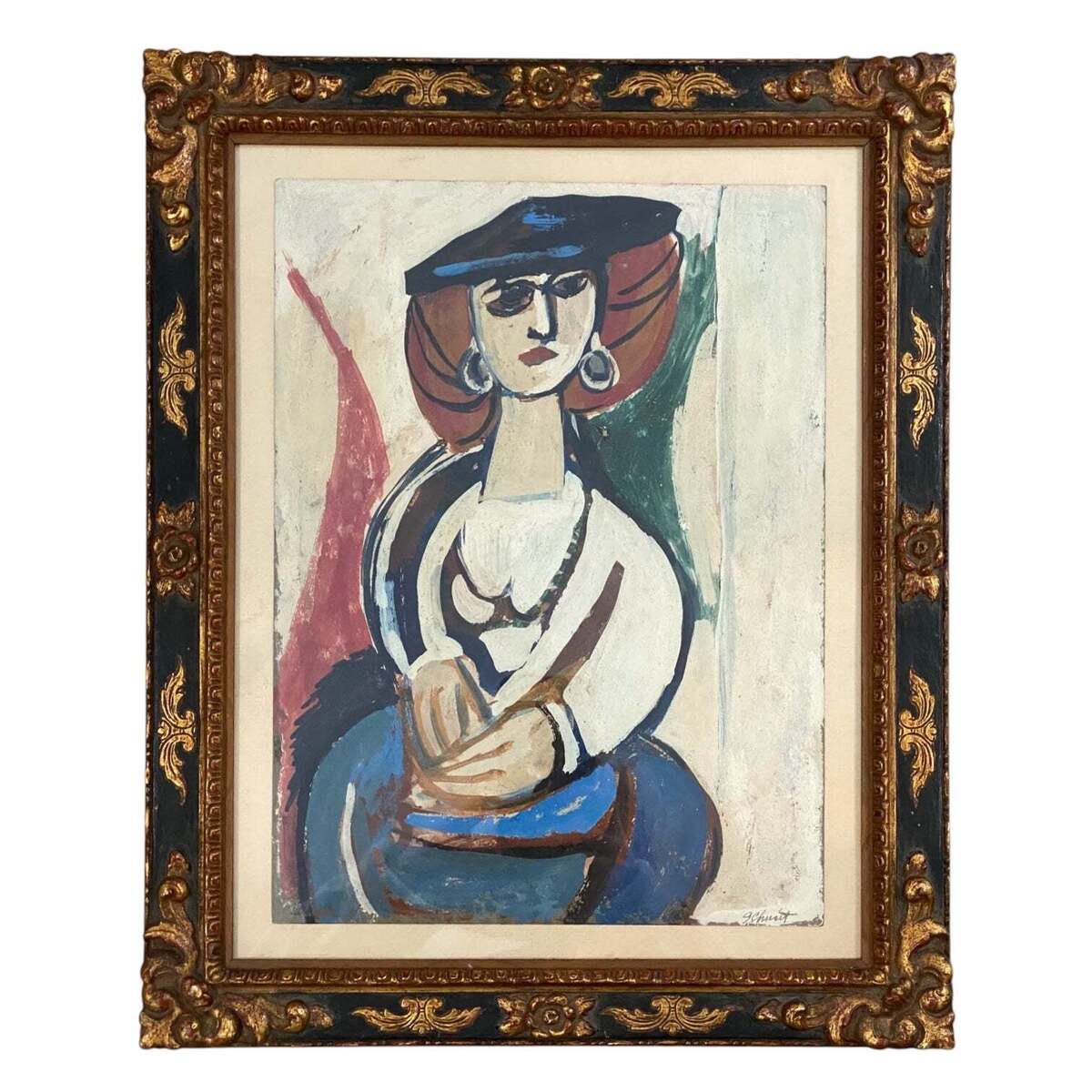 Oil on Paper Portrait of Finely Dressed Woman