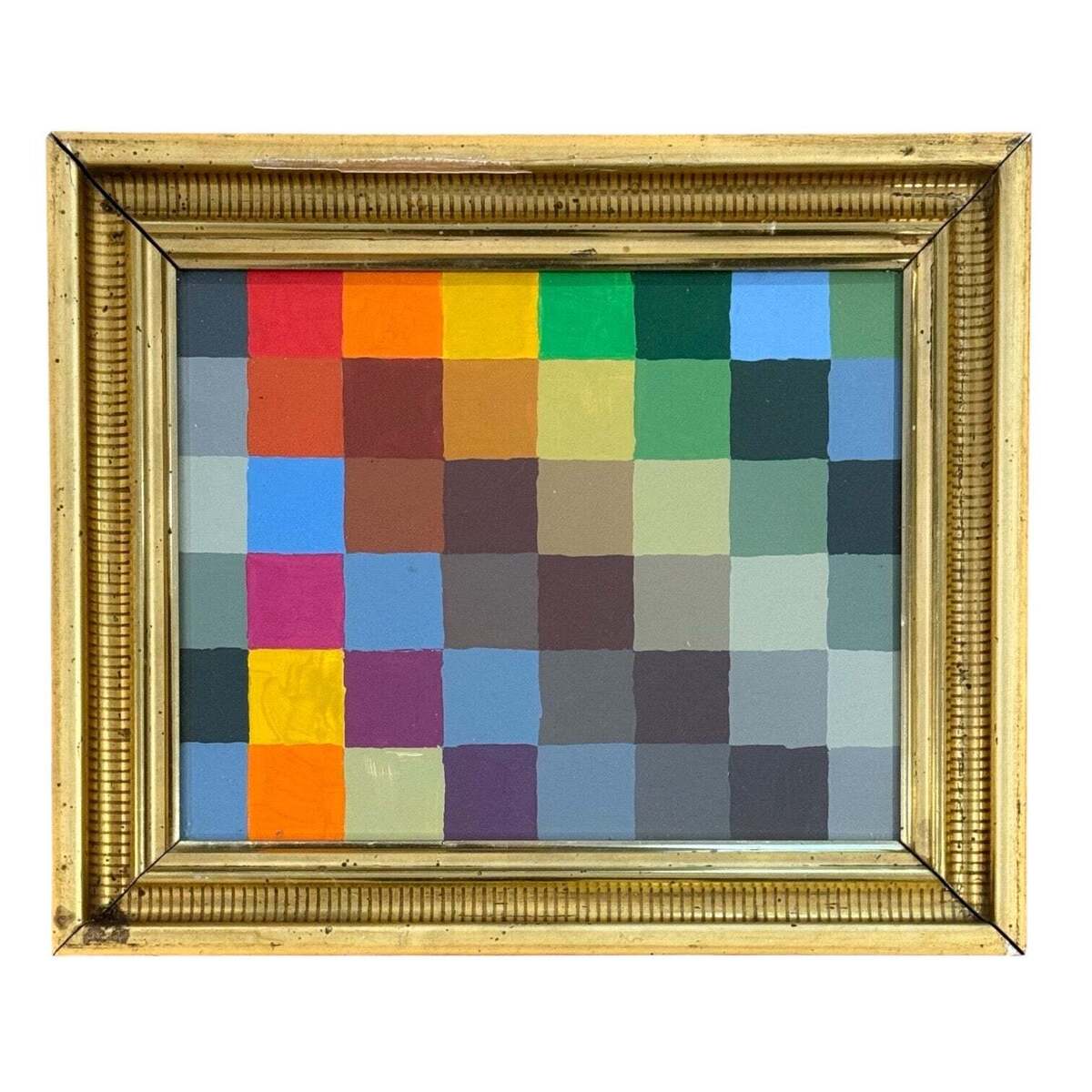 Checkerboard Painting in 19th Century Gilt Frame / WC-02