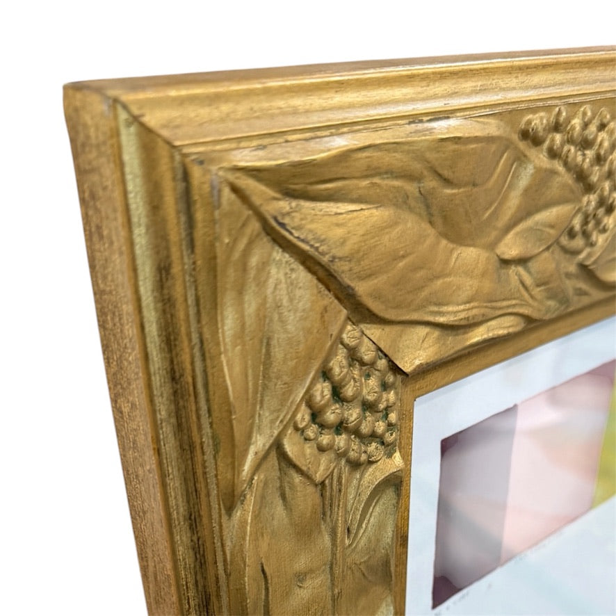 Botanical Color Study  in Vintage Carved and  Gilded  Frame with Leaves and Berries