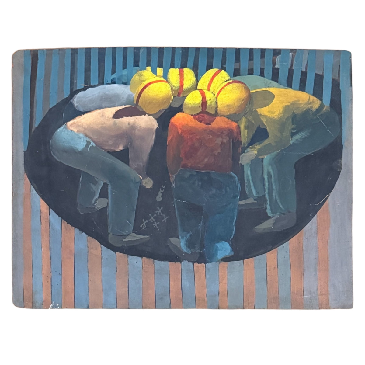 1940s Painting of Huddling Football Player