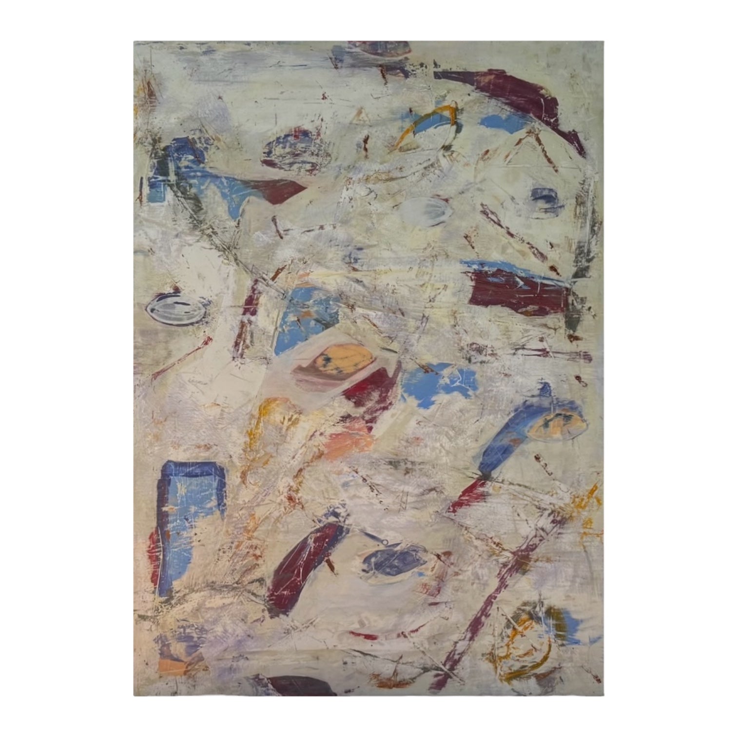 Abstract Expressionist Painting in Blues Browns and Whites