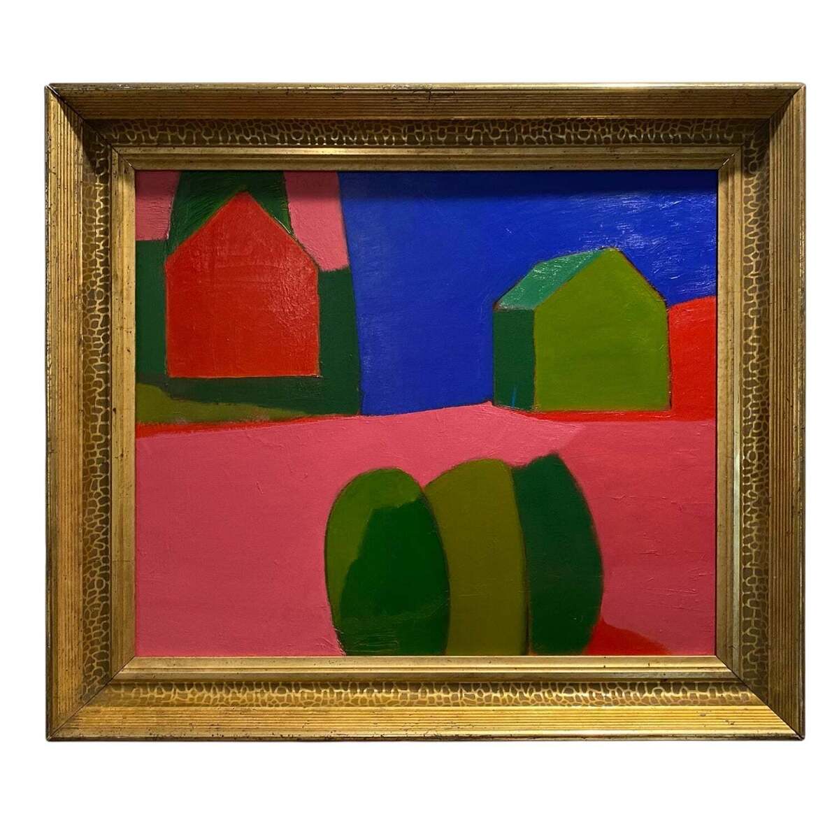 Boldly Colorful Landscape Oil Painting in 19th Century Gilt Frame