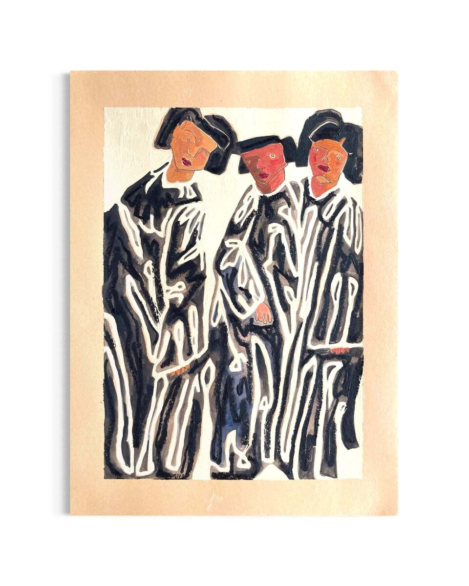 Abstract Painting of Three Women in Black
