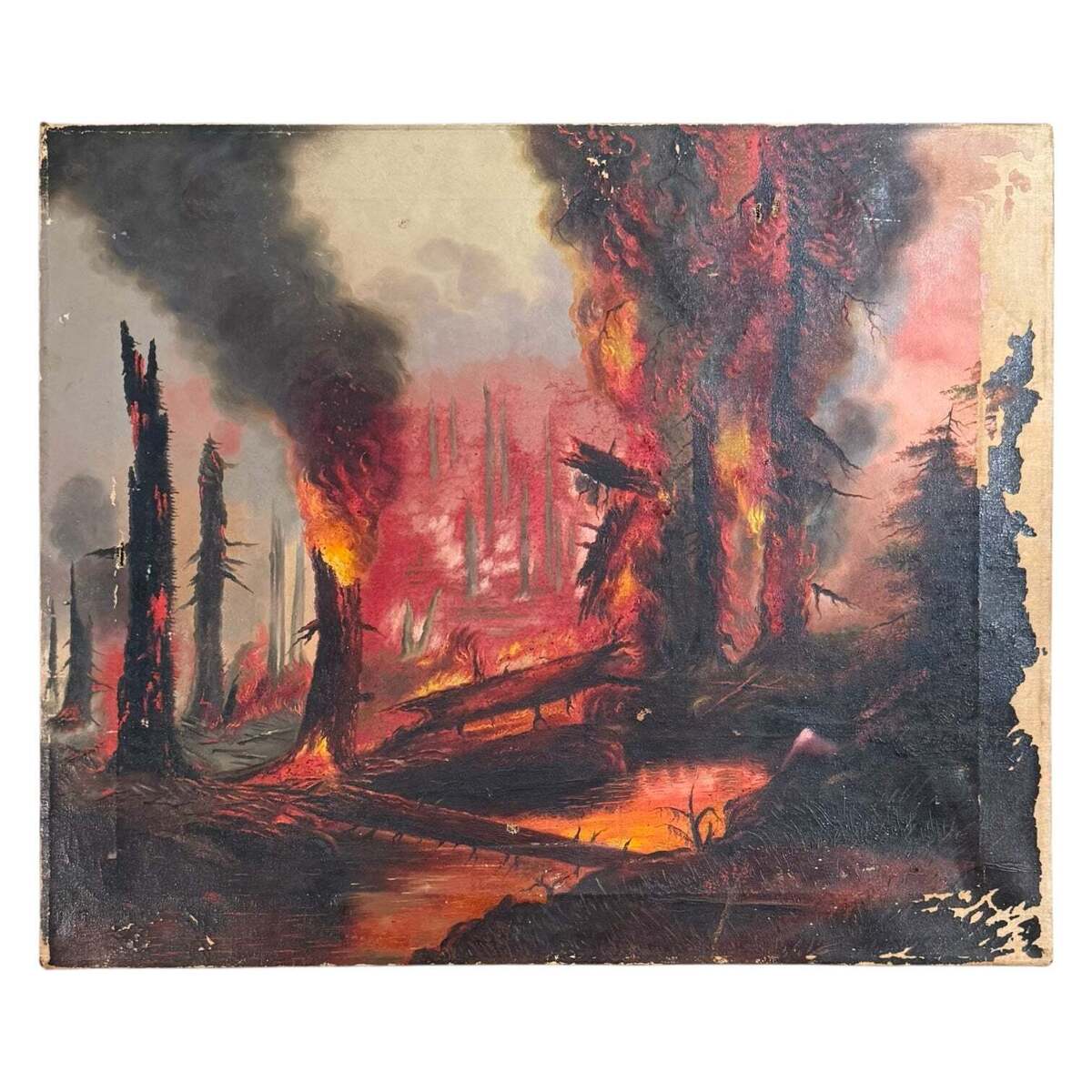 Oil Painting on Canvas  of  Forest Fire