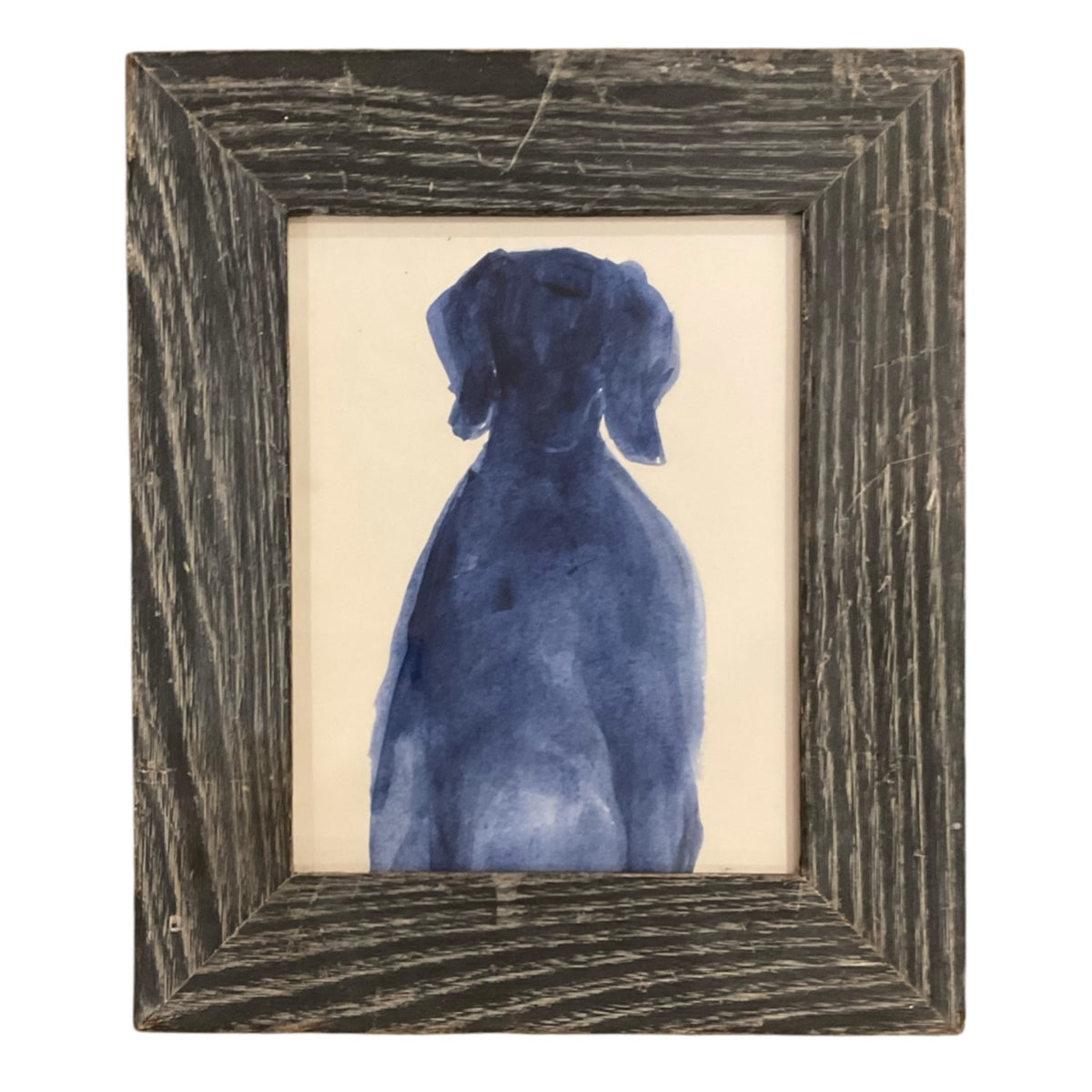 Silhouette of Dog in Blue Presented in Vintage Gray Cerused Wood Frame