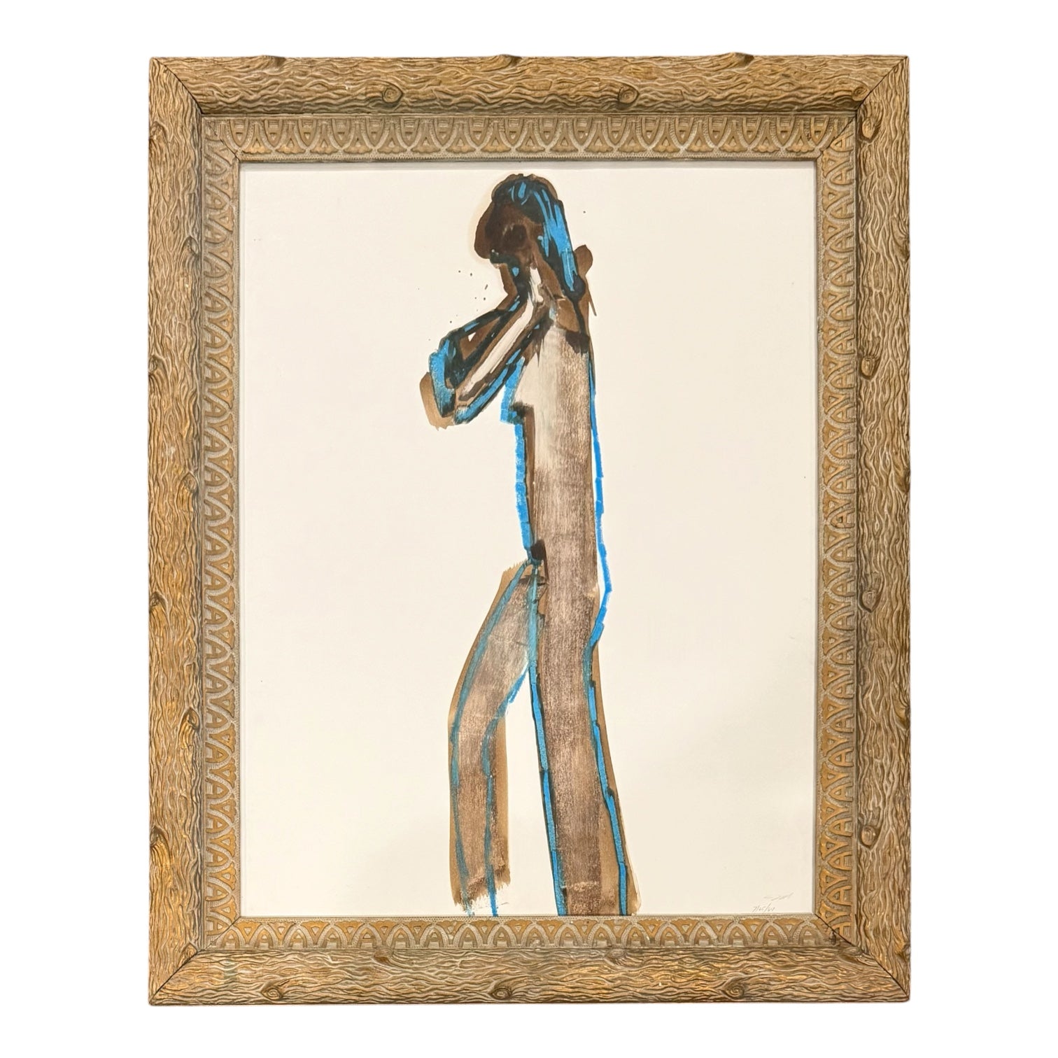 Abstract Minimalist Nude in Rare Antique Faux Bois Frame