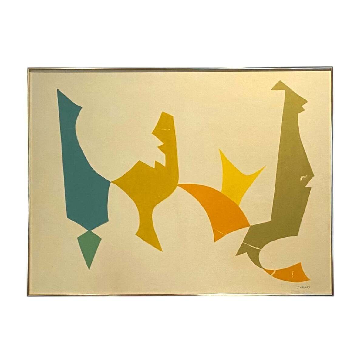 Minimalist Still Life in Vibrant Coloration in Original Brass-Tone Metal Frame