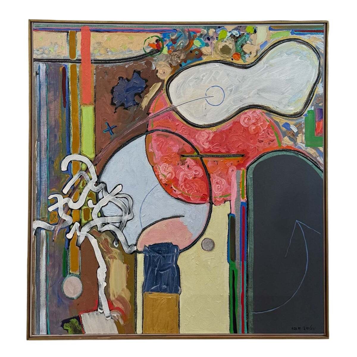 Abstract Oil Painting in Original Wood Lathe Frame