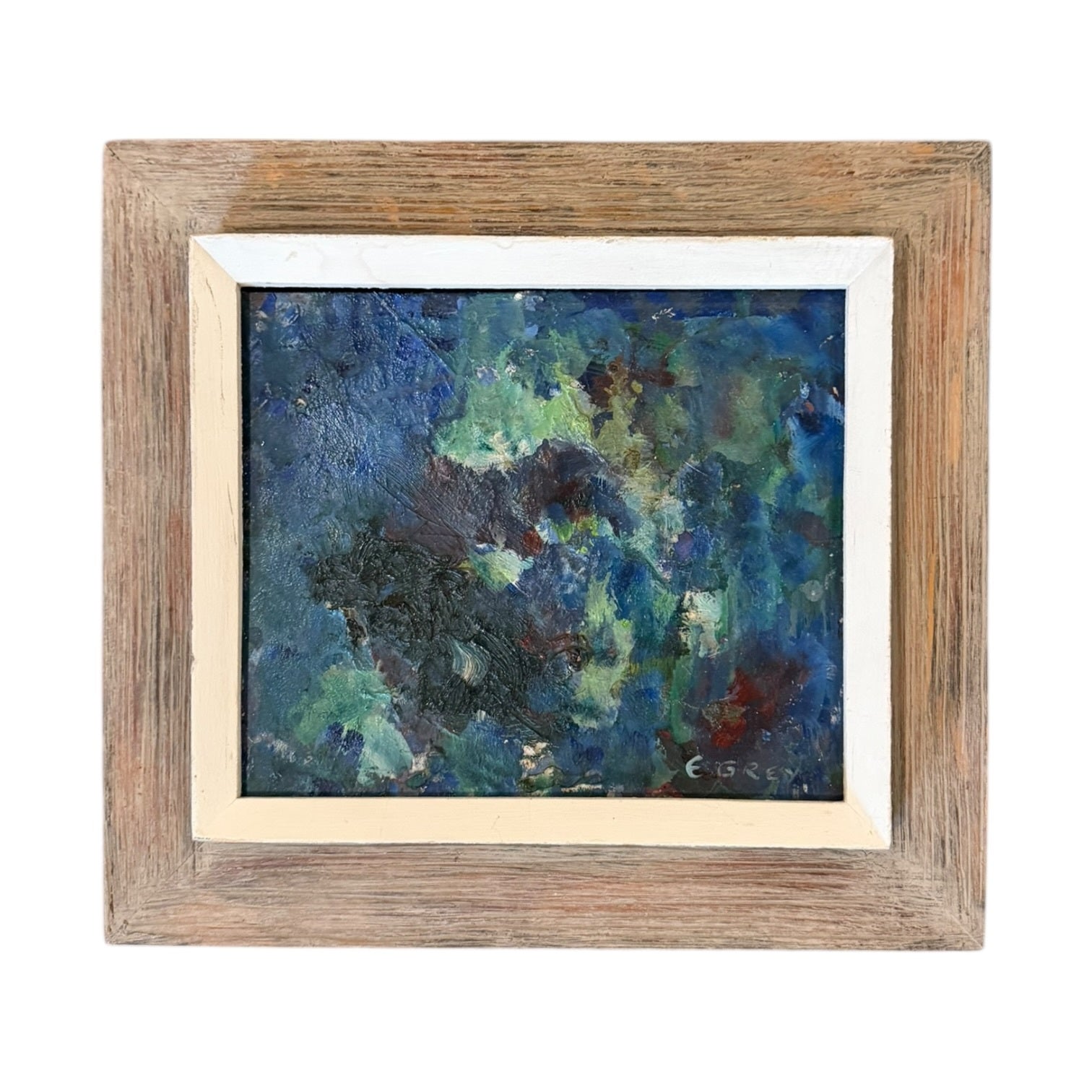 Early Abstract in Blues and Green Presented in Original Frame