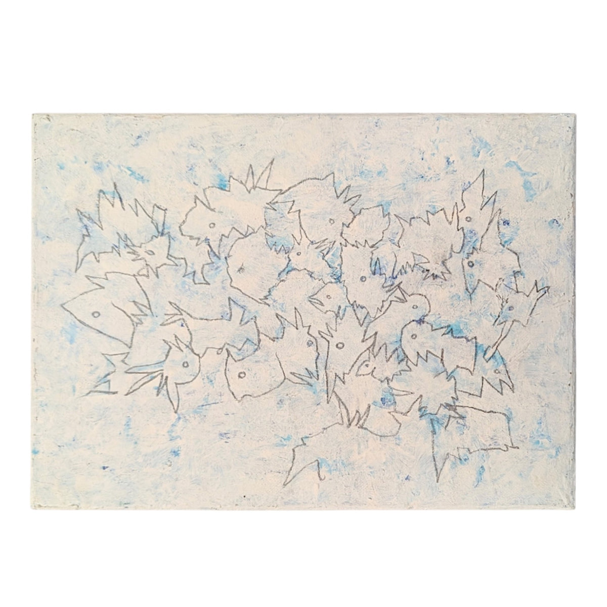 Grouping of Stylized Creatures Over an Ethereal Blue and White Ground