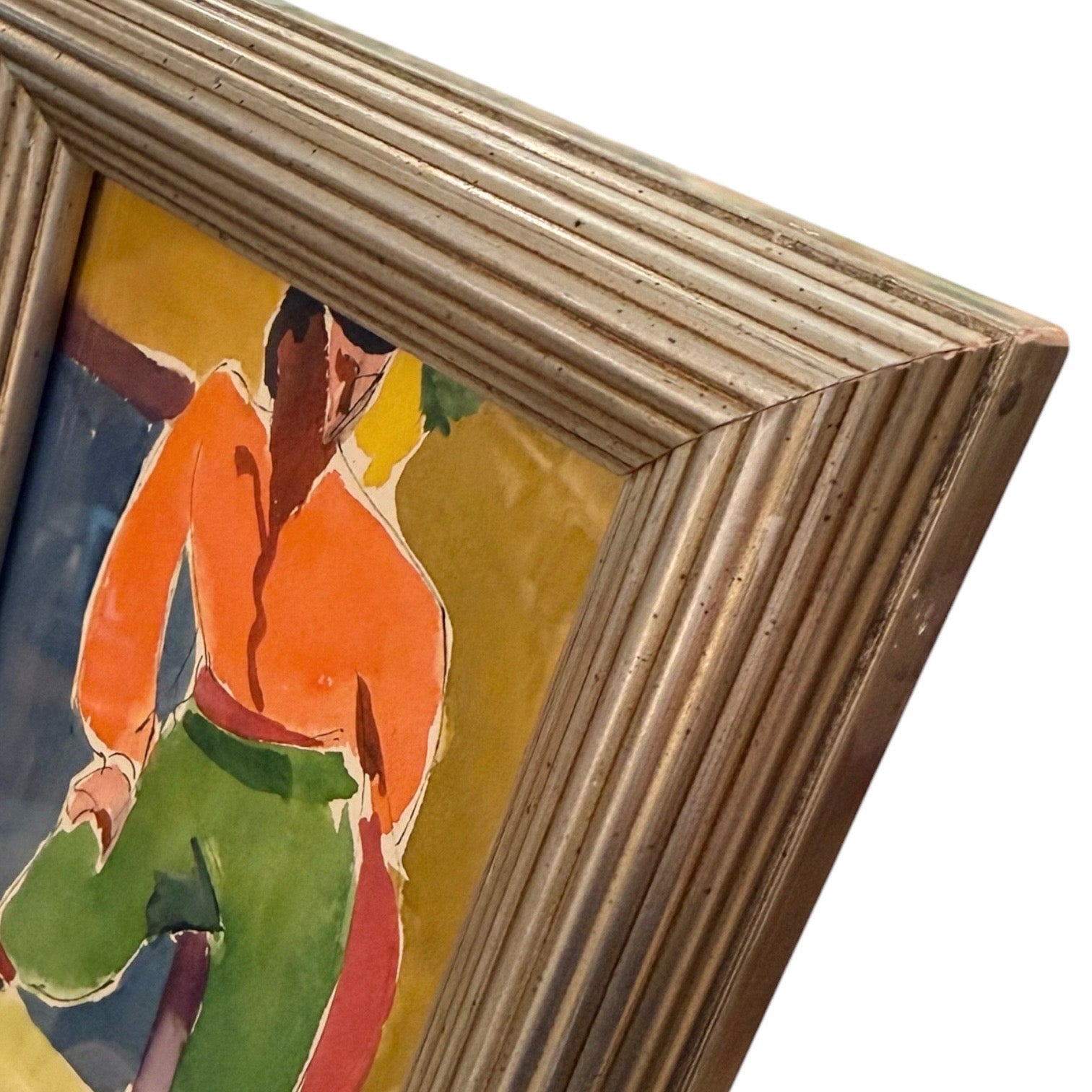 Watercolor of Stylish Standing Woman in Vintage Silver Frame