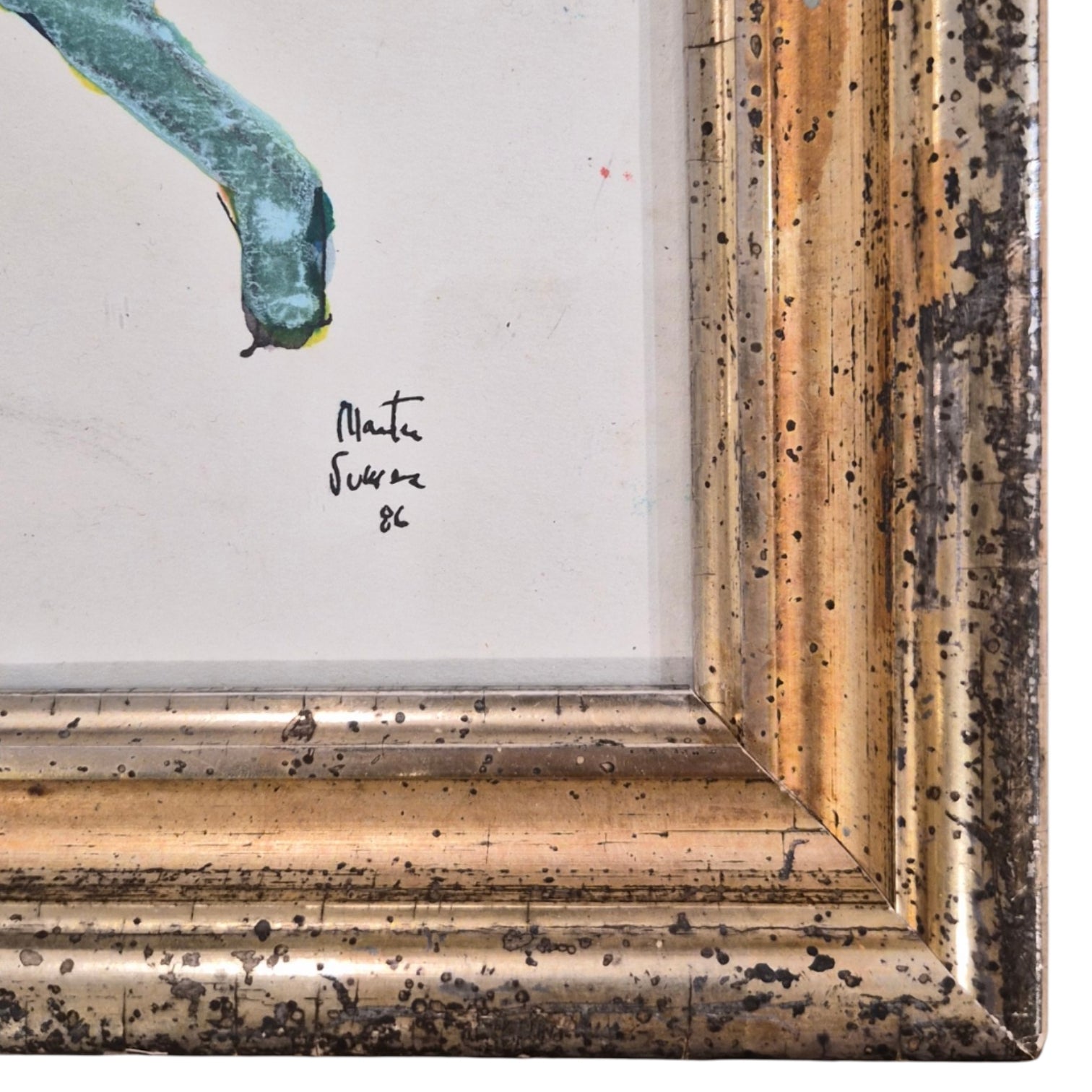 Martin Sumers Two Figures, One with Hat in 19th C Wide Lemon Gold Frame