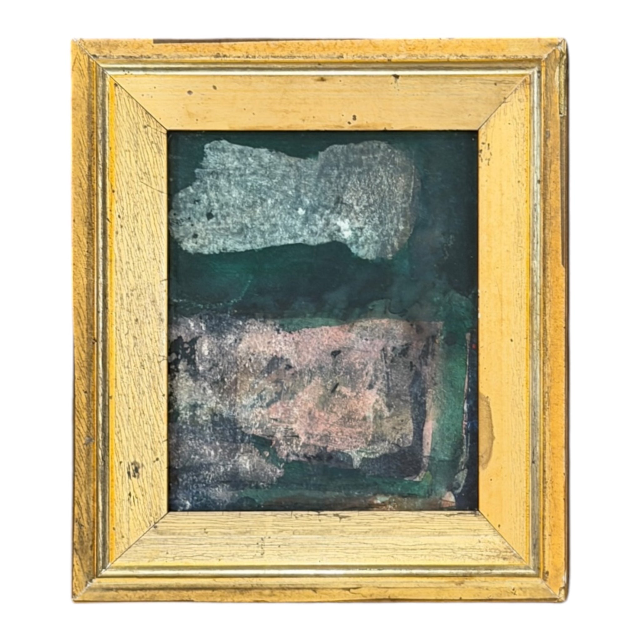 Biomorphic Shapes Against Forest Green Ground in 19th C. Gilt Wood Frame