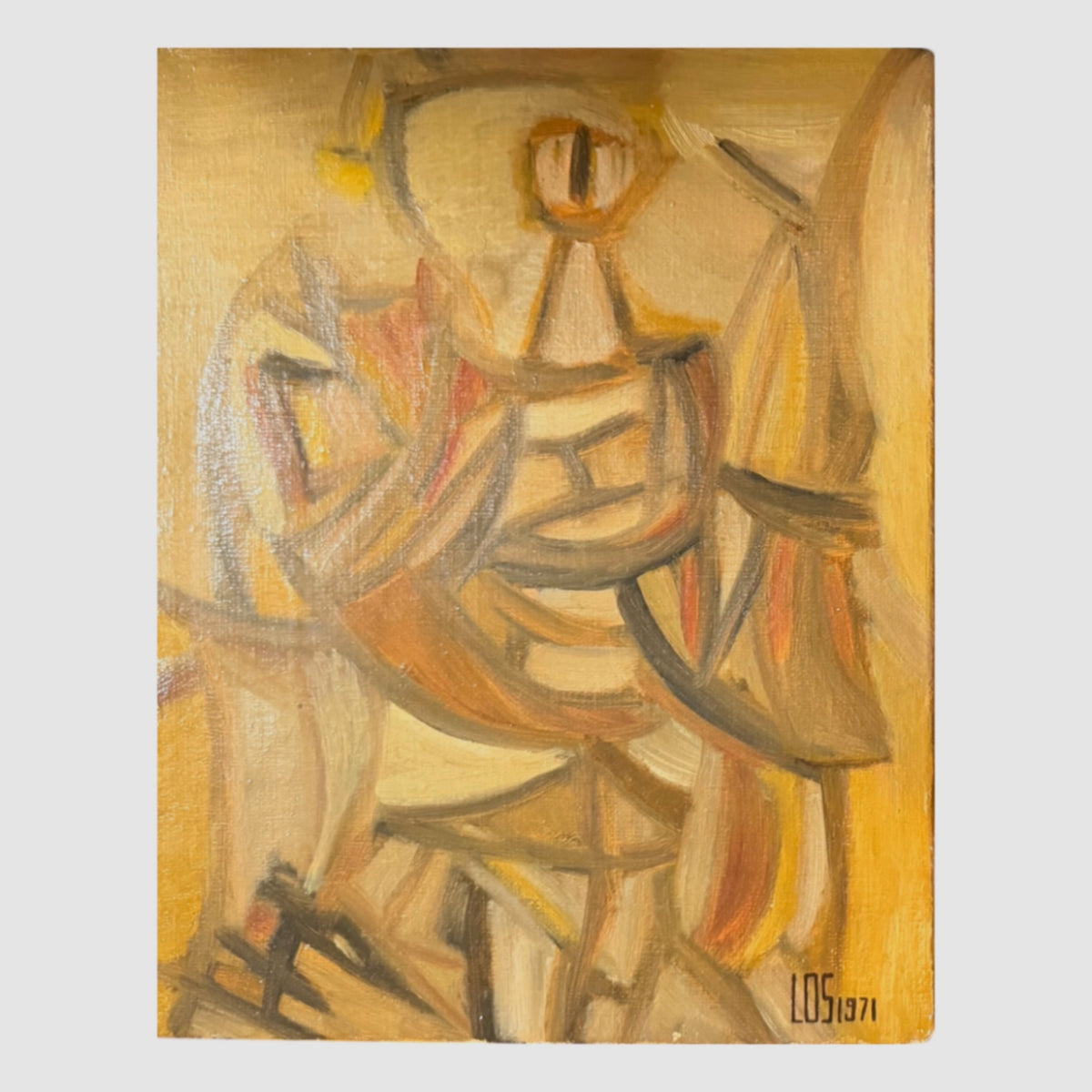 Vintage Abstract Cubist Figure Oil on Canvas