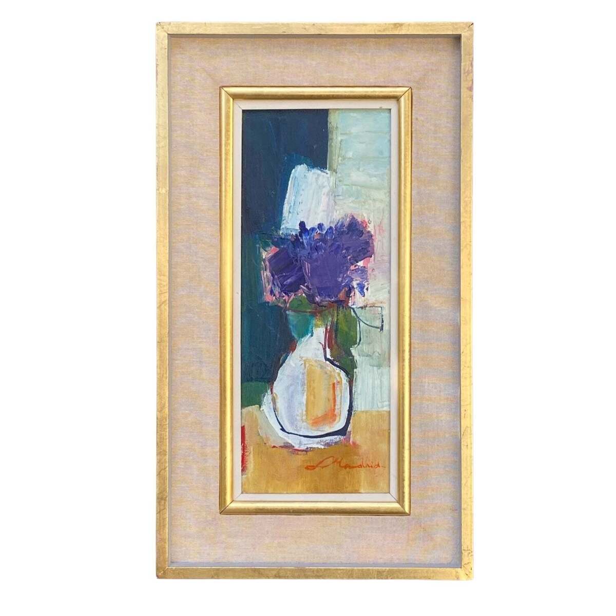 Oil Painting of Purple Violets in Vase