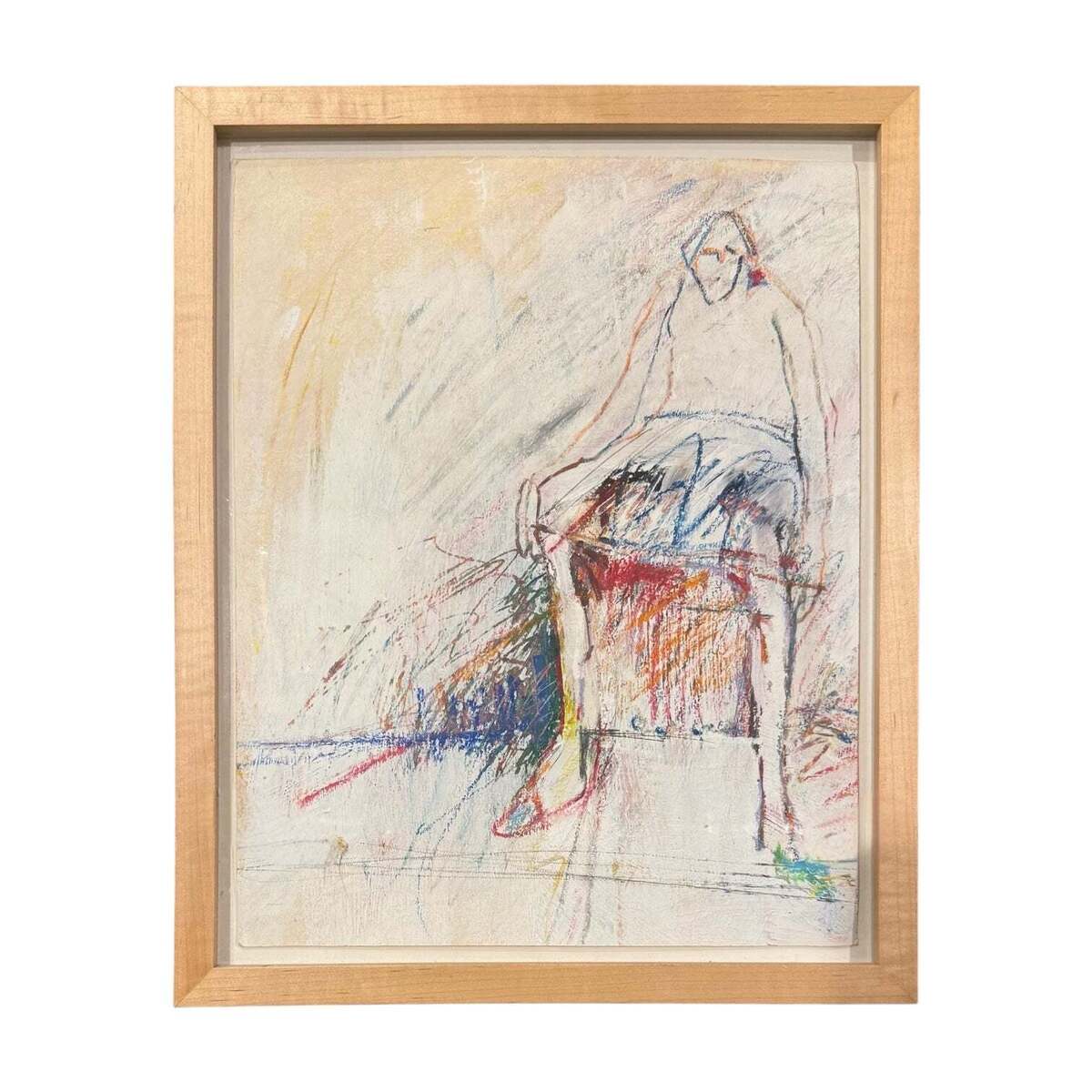 Active Gestural Drawing of Seated Figure in Original Frame