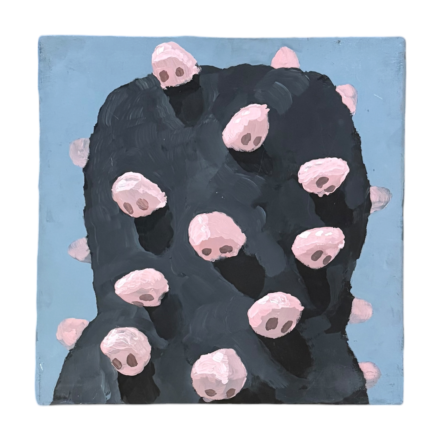 Surrealist Black Abstract Form with Odd Pink Bumps