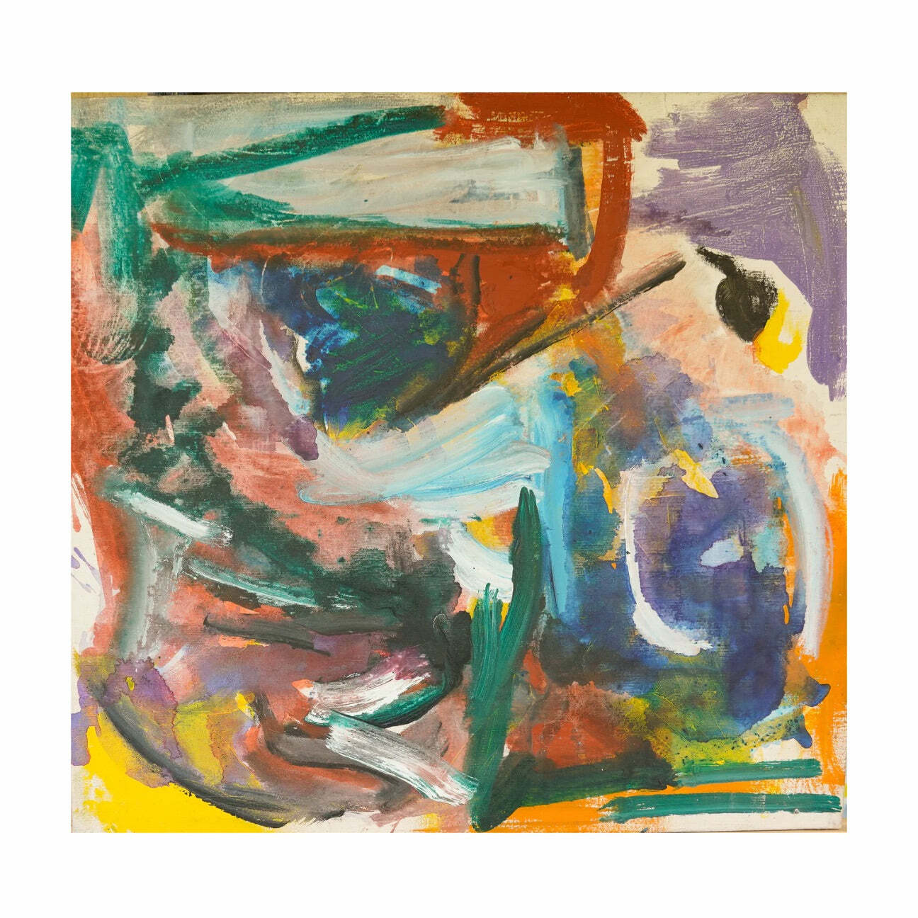 Abstract Expressionist Oil on Canvas In Shades Orange, Blue, and Green