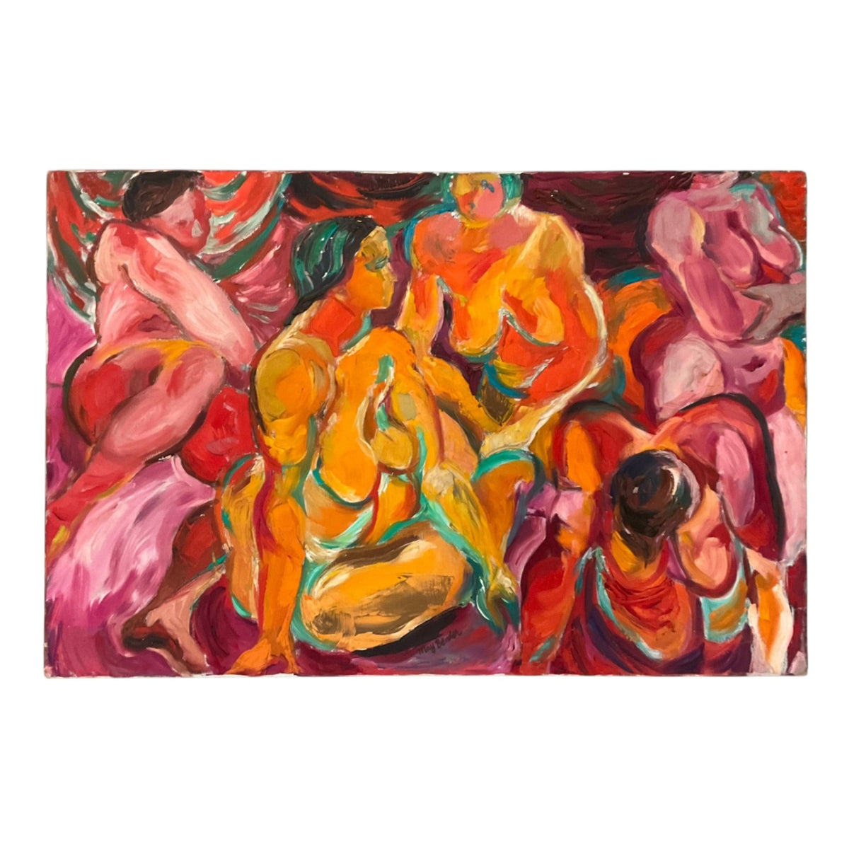 Energetic Painting of Nudes /  Oil Painting in Pinks and Oranges