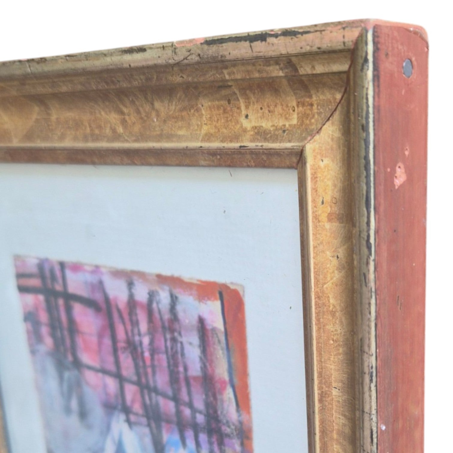 Abstract Expressionist Painting in Pink, Black and Blue in 19th Century Lemon Gilt Frame