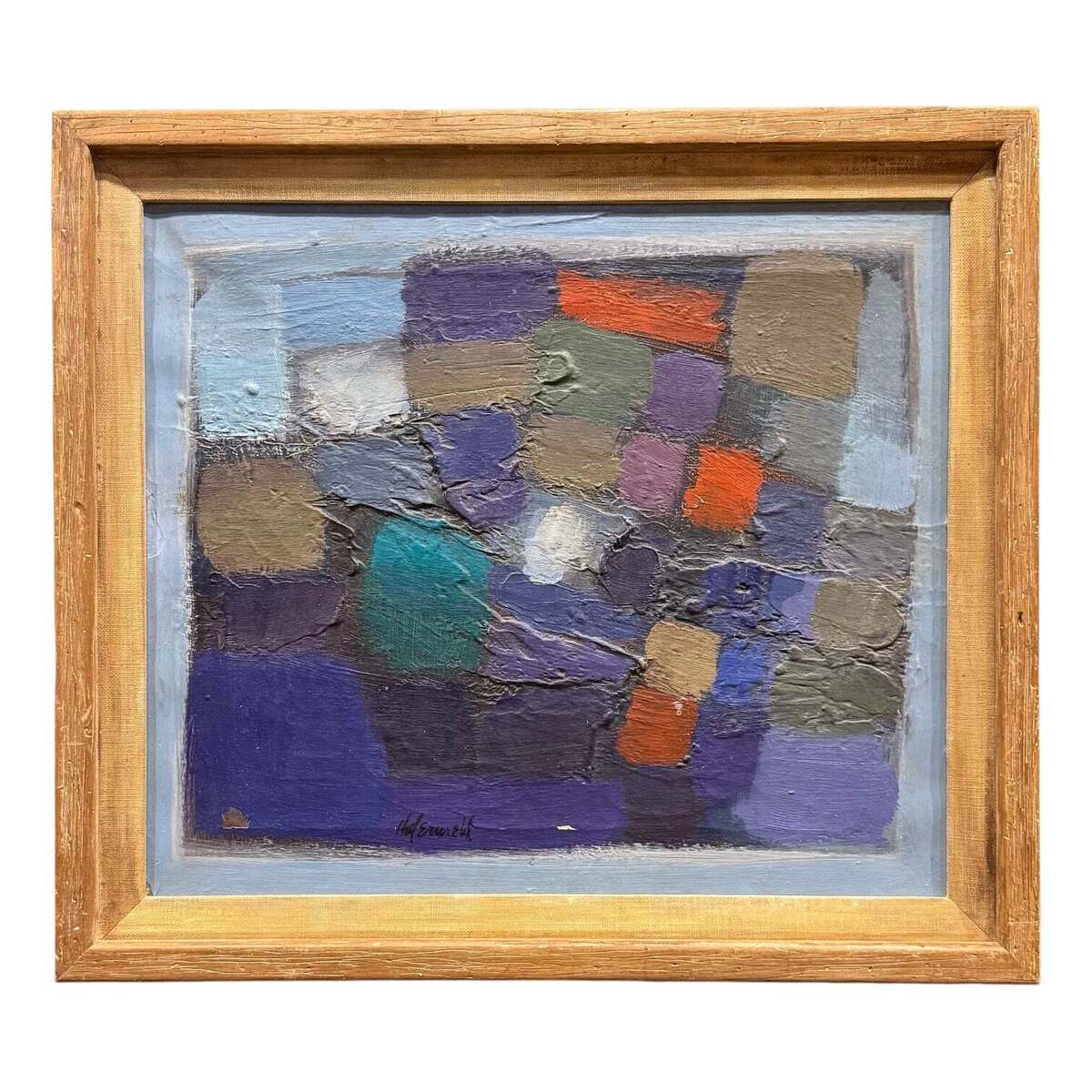 Abstract Painting with Heavy Impasto in Vintage Wood Frame