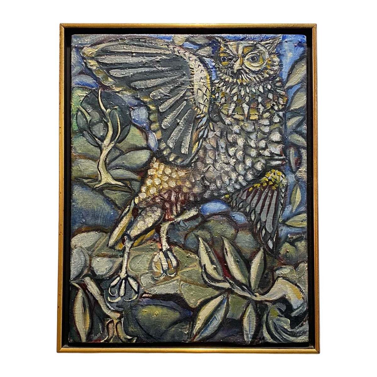 Oil Painting of Owl Presented in Vintage Float Frame
