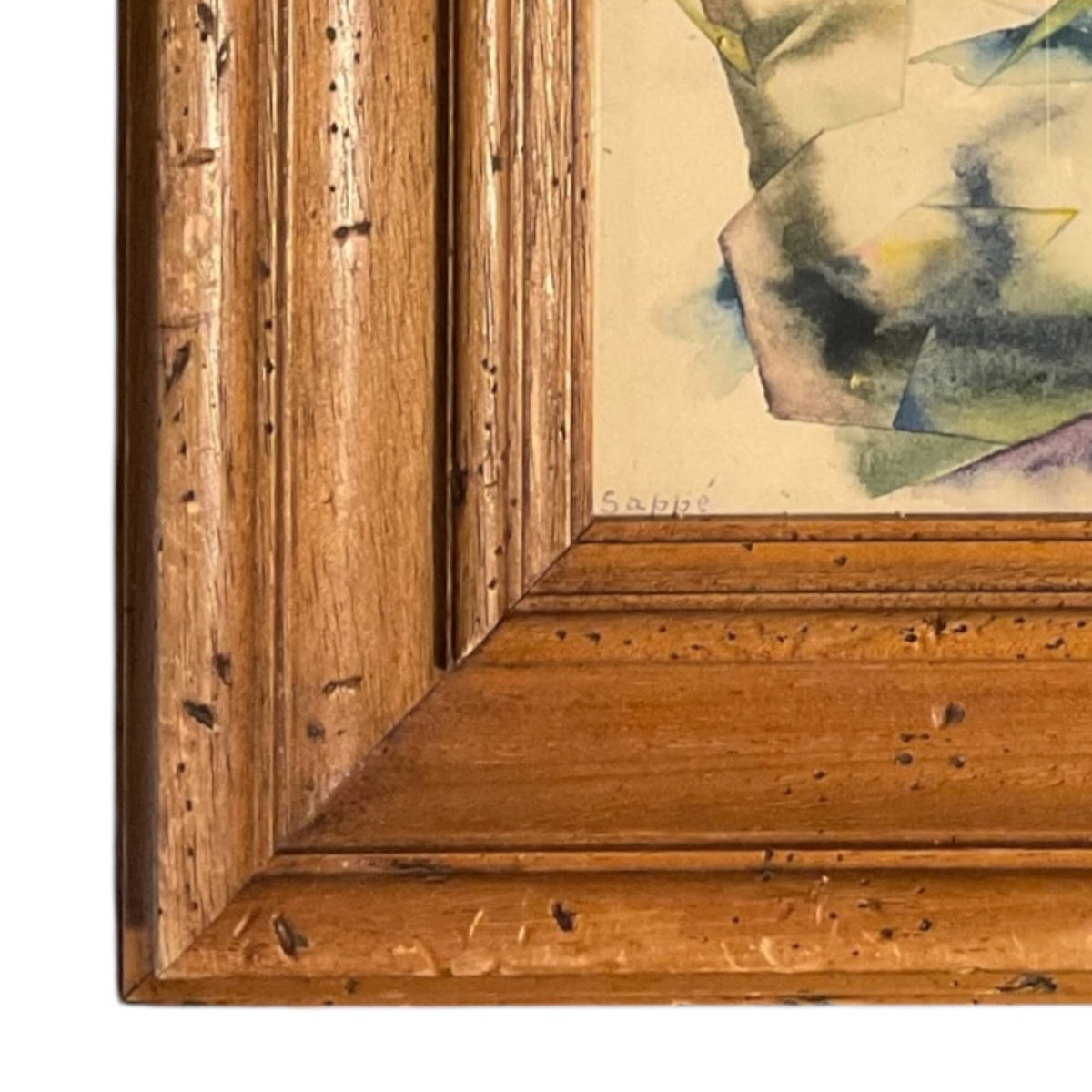 Colorful Abstract Watercolor with Interesting Brushwork in Heavy Vintage Wood Frame