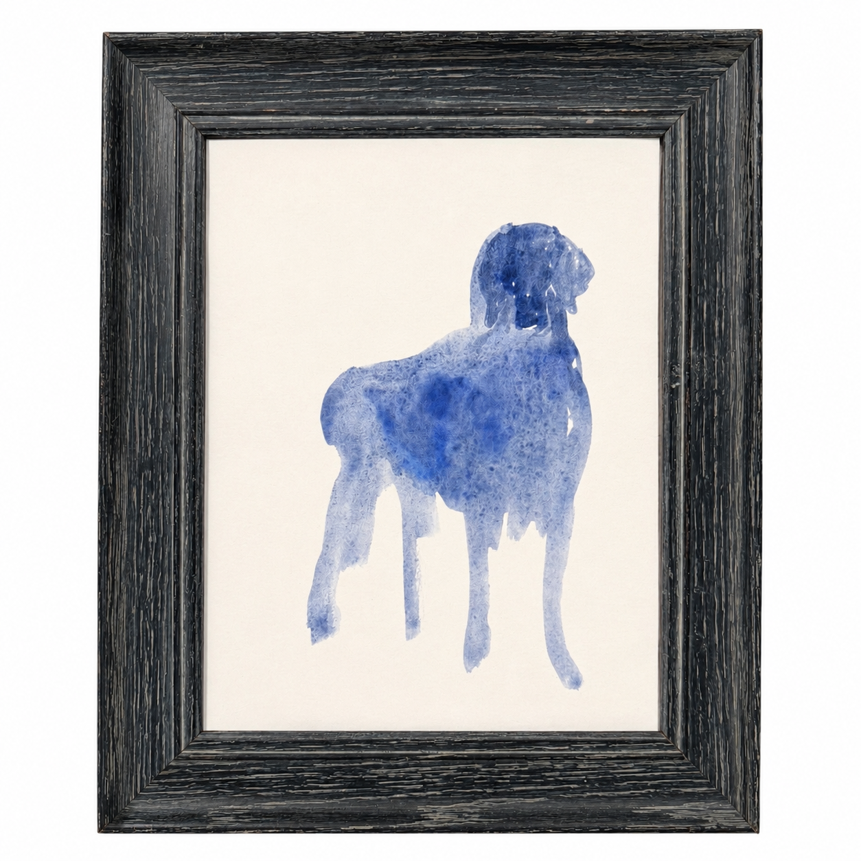 Watercolor Silhouette of a Dog in Vintage Cerused Frame Reserved for Kate