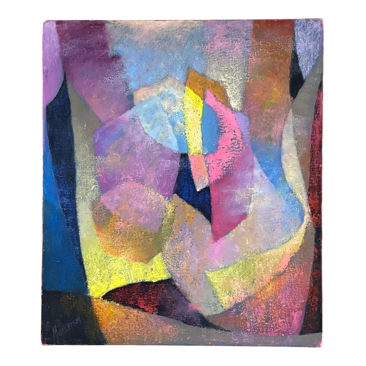 Oil Painting of Fractured Shapes in Lavender and Lemon
