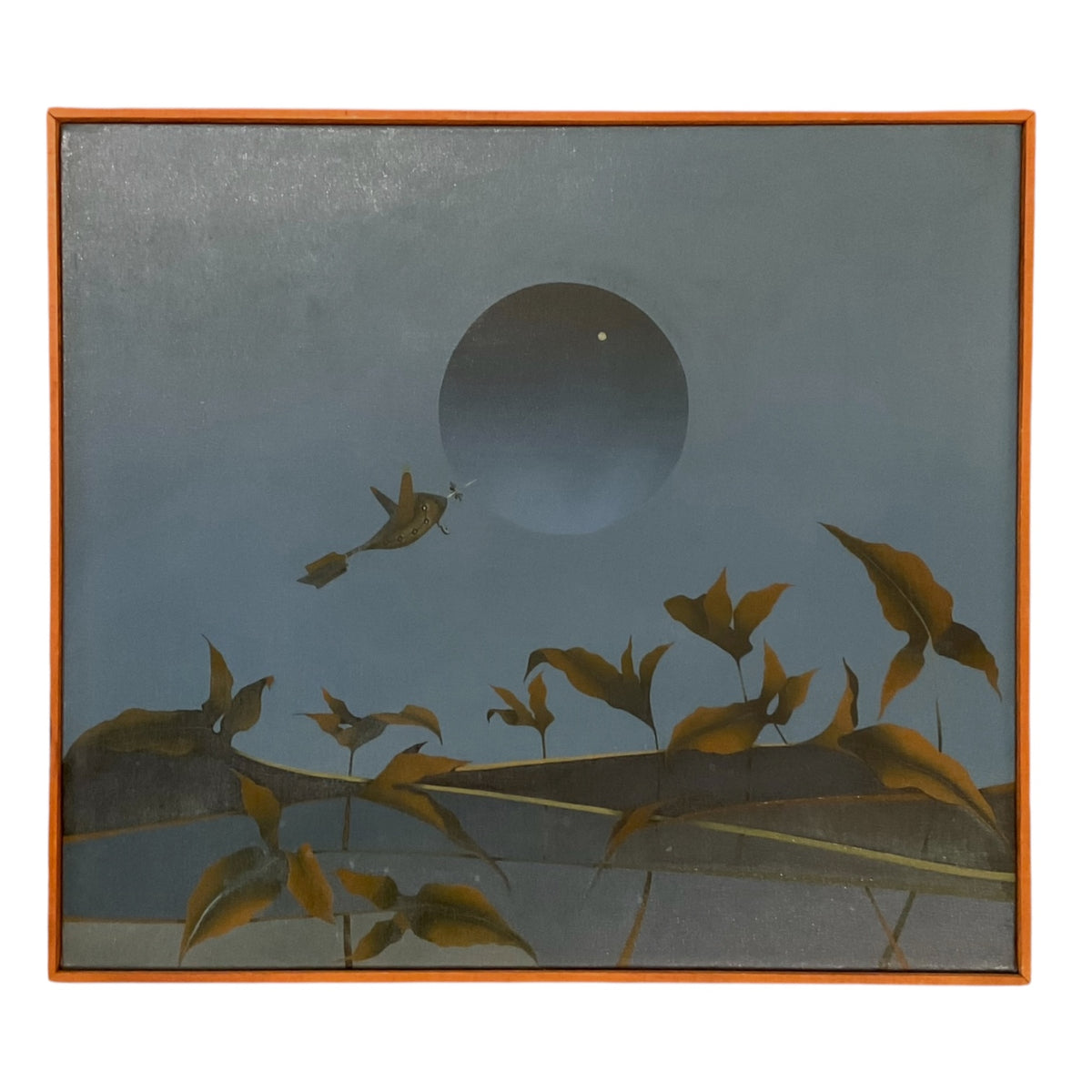 Fantastical Indigo Landscape in Original Wood Gallery-Style Frame