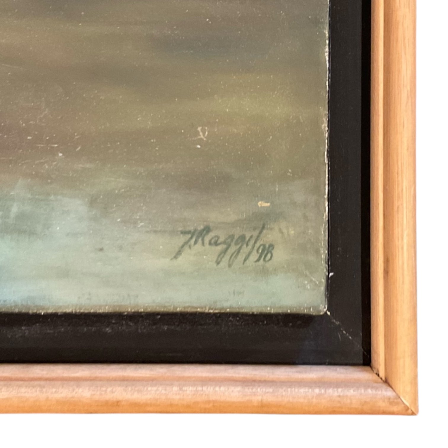Surreal Oil on Canvas  Featuring Two High Heel Shoes in Light Wood Float Frame