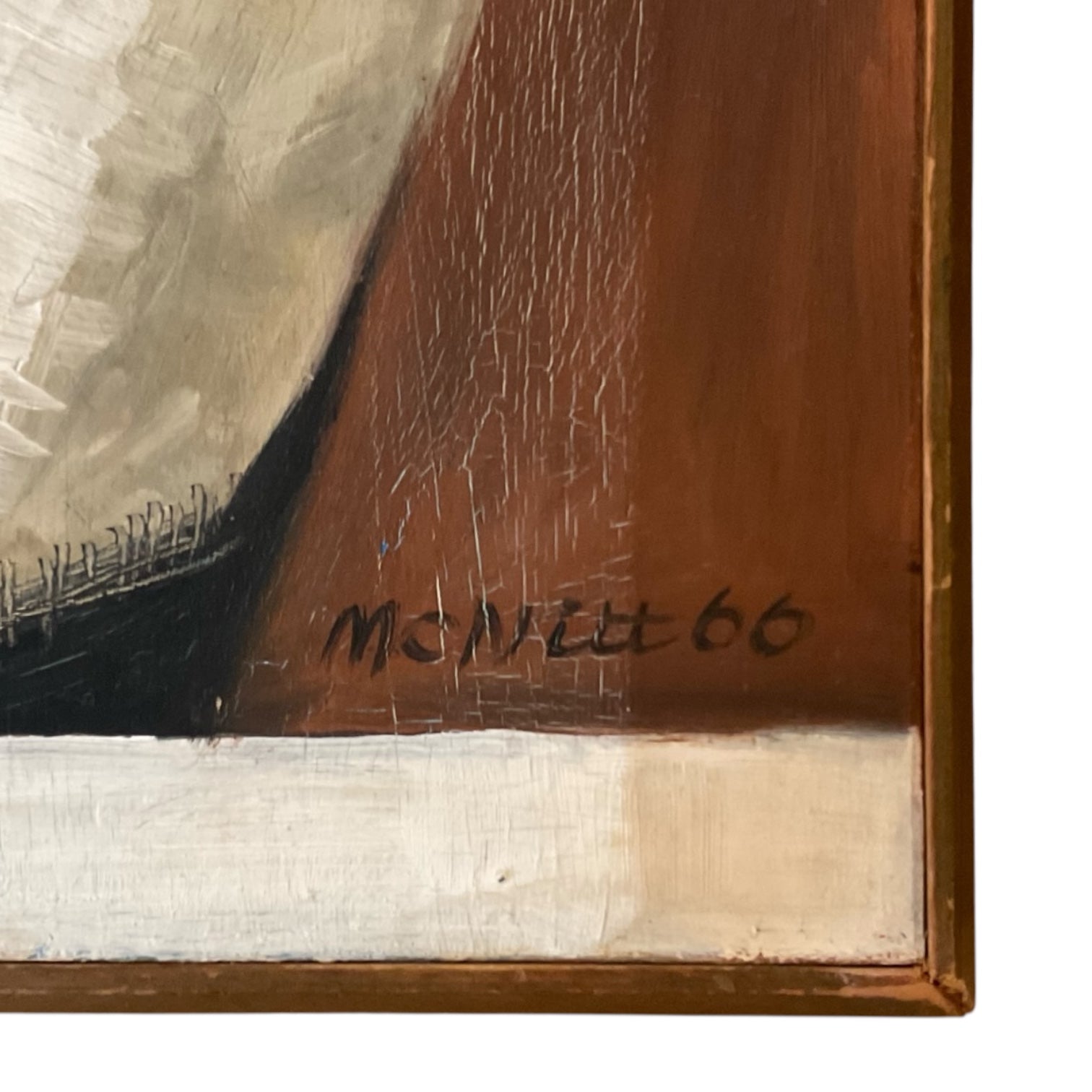 1966 Surrealist Abstract Oil Portrait in Original Wood Frame