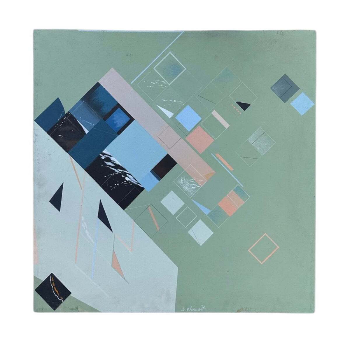 Vintage Geometric Painting in Sage