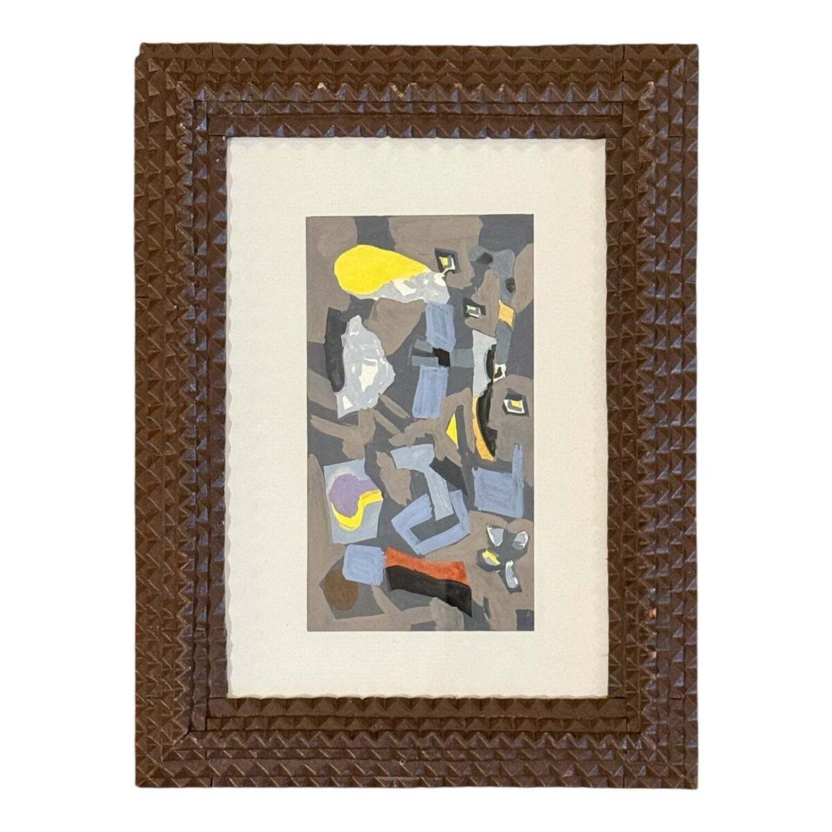 Abstract Pattern Painting in Antique Tramp Art Frame