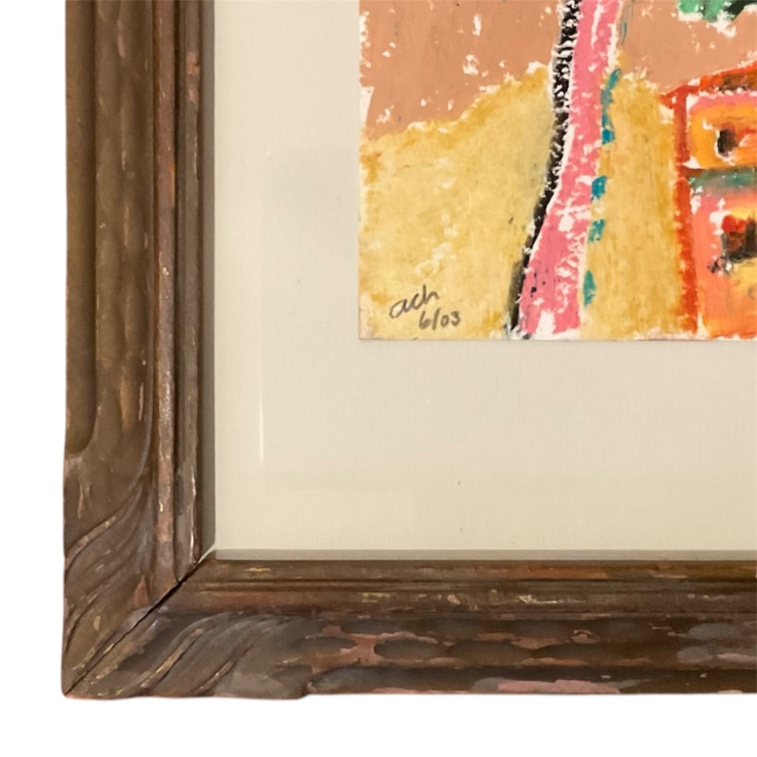 Vibrant Colorful Landscape in Hand Carved Vintage Frame