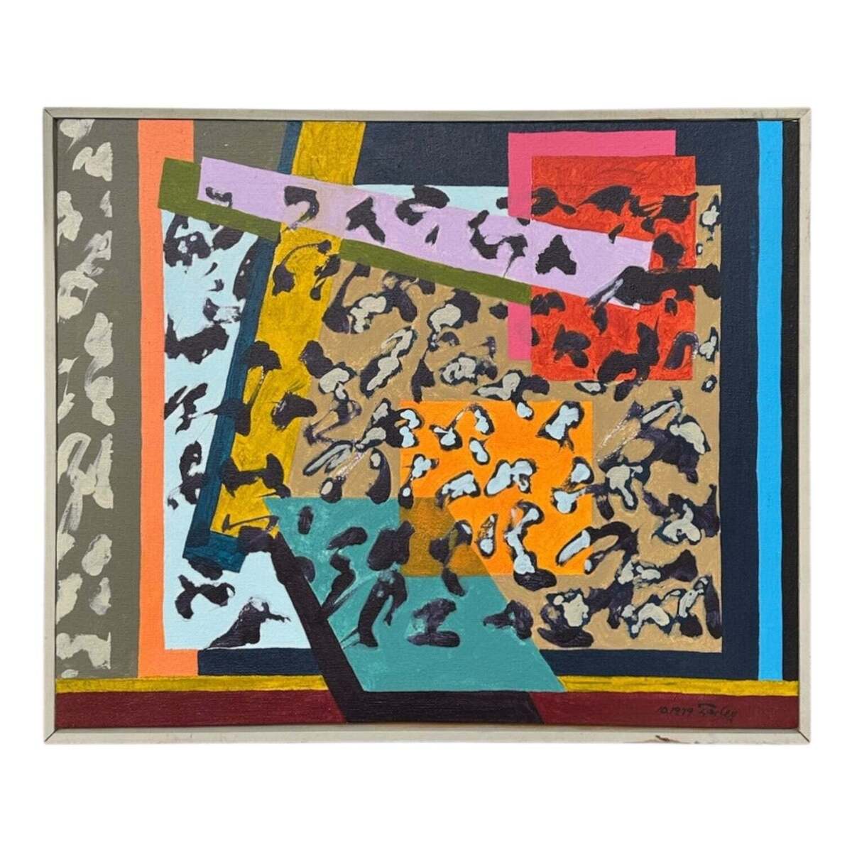 Abstract Heavily Patterned Oil Painting in Geometric Composition