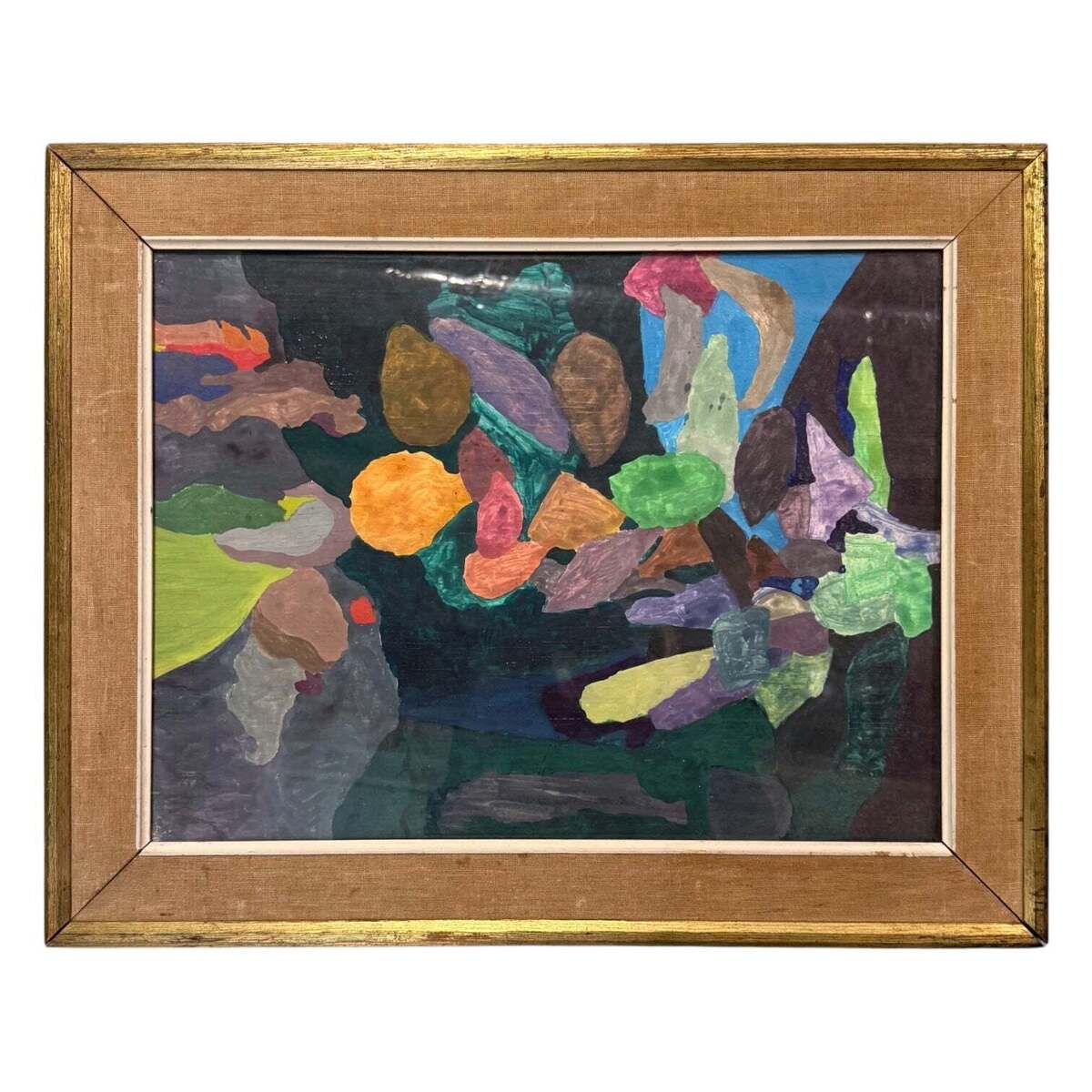 Vibrantly Colorful Abstract Still Life in Original Vintage Frame