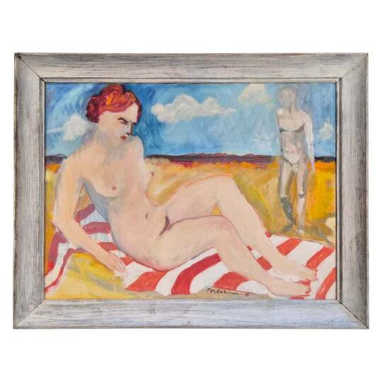 Vintage Colorful Beach Oil Painting on Canvas