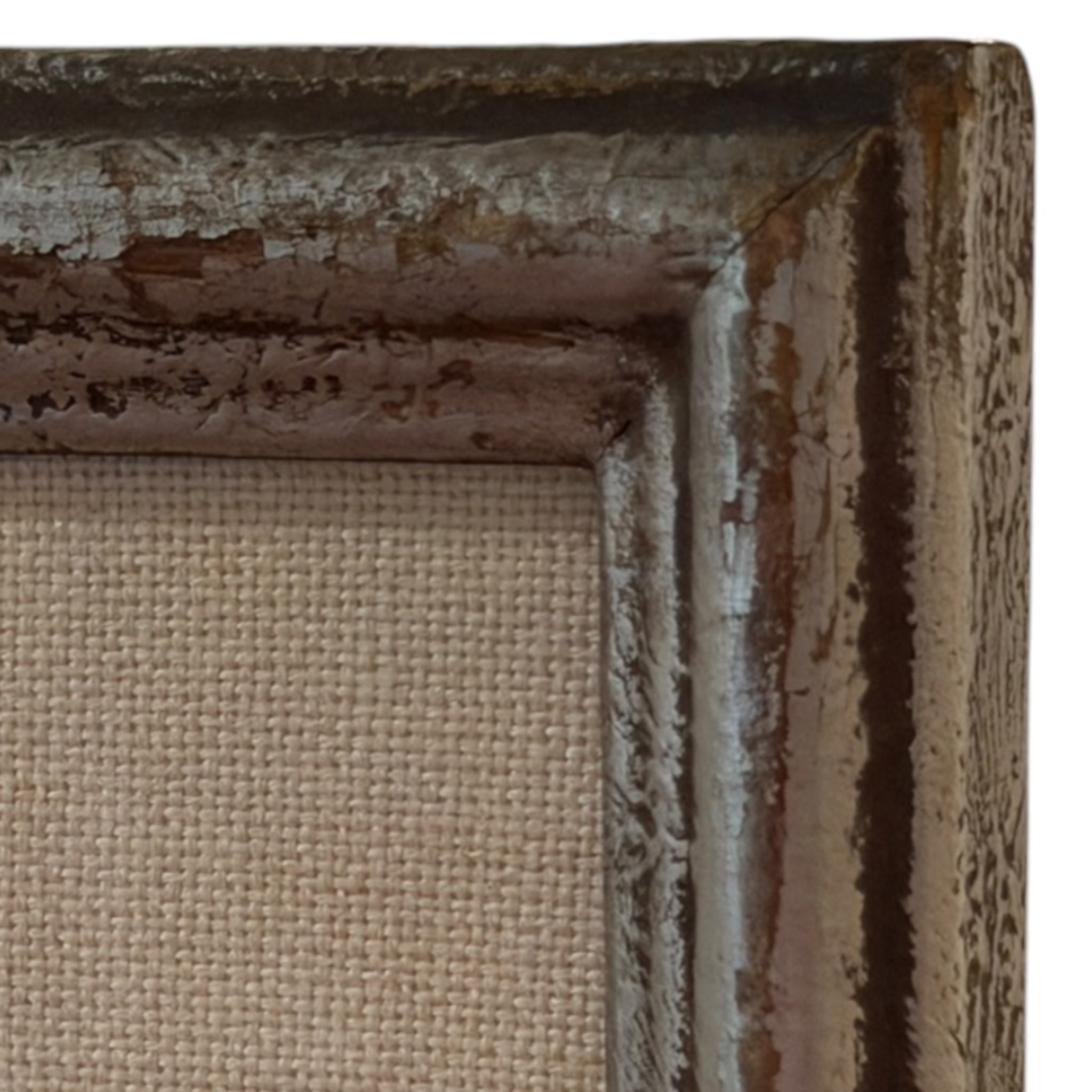 Minimalist Figurative Ink Drawing on Linen in Vintage Distressed Silver Frame Twig Motif