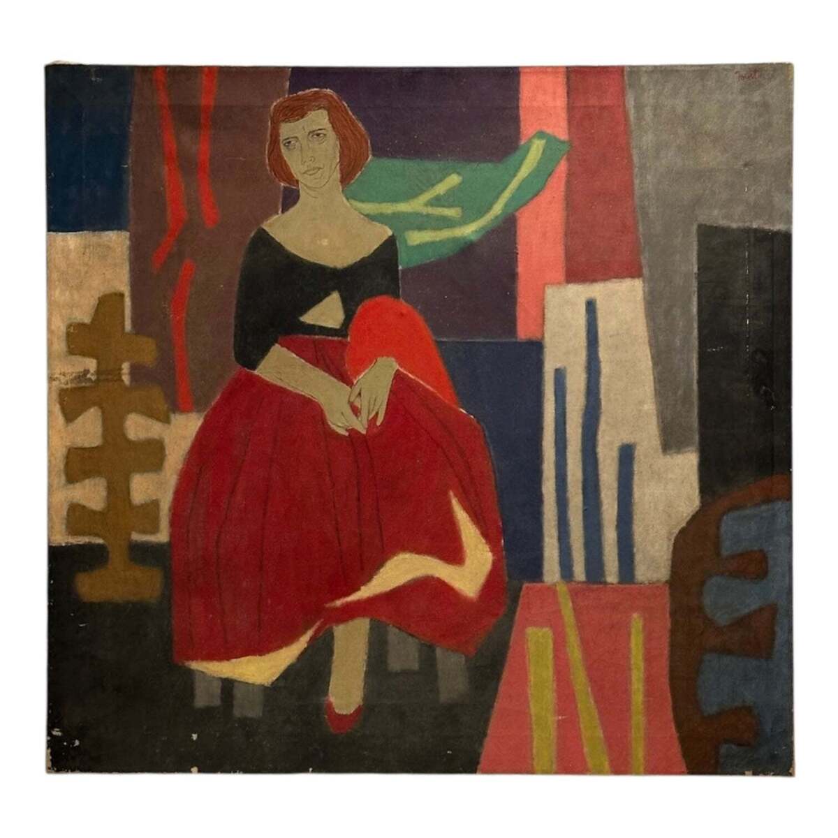 Reserved AT 1952 Oil Painting of Woman in Interior