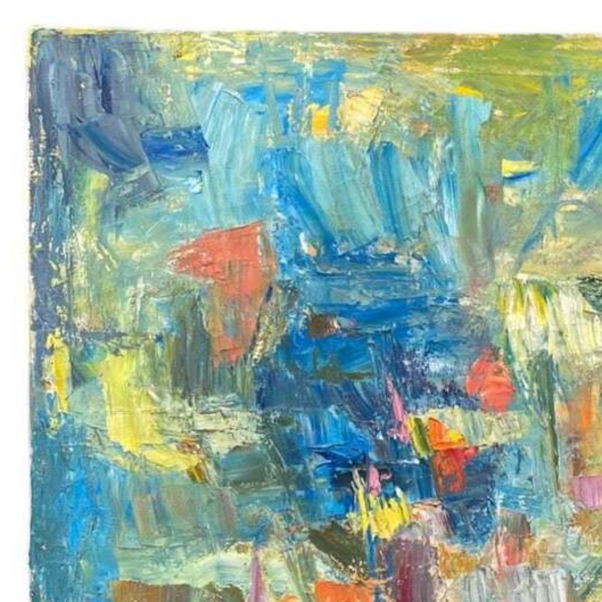 Large Turquoise Gestural Abstract Oil Painting