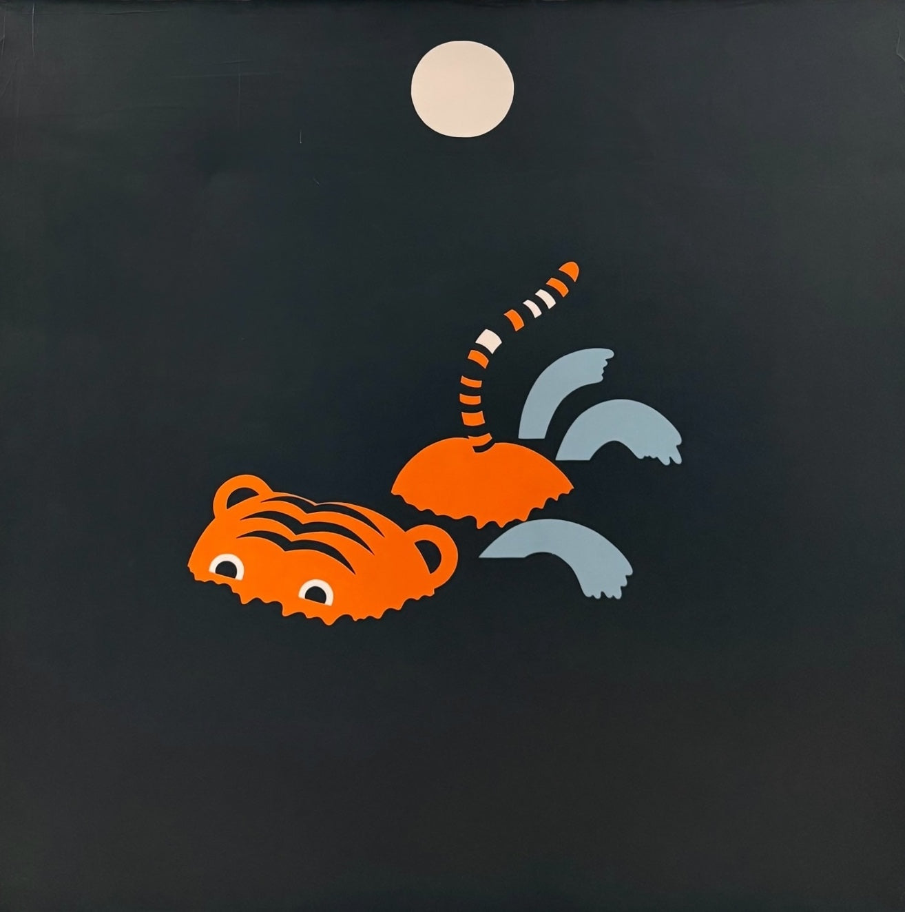 Graphic Painting of a Swimming Tiger Under the Moonlight