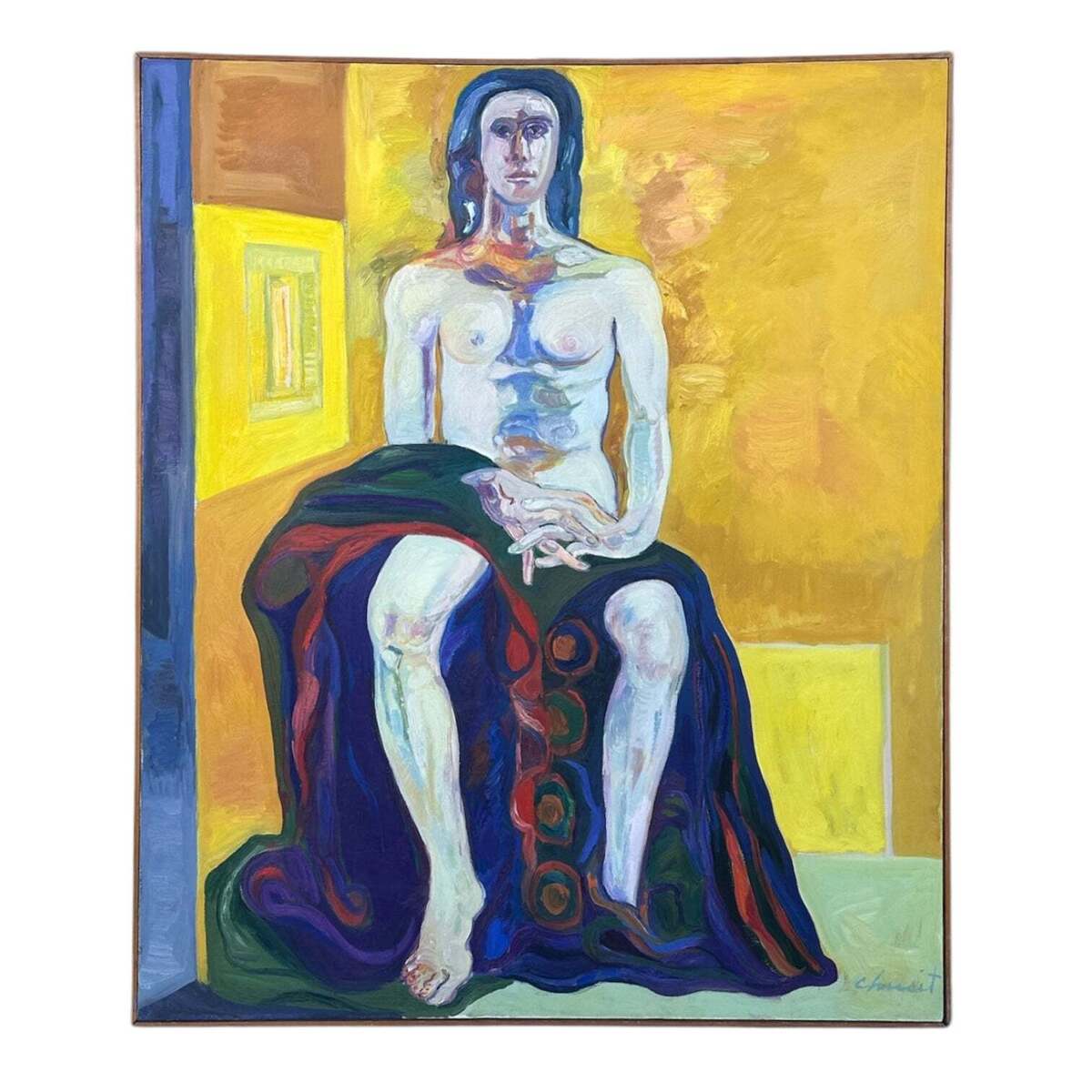 Bold Figurative Painting of a Figure  in Draped Fabric